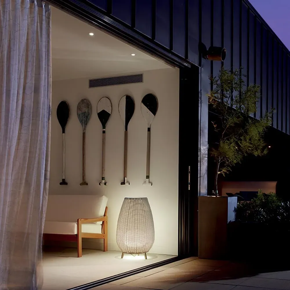 Outdoor Floor Light with Tripod Base - Brown, Wicker