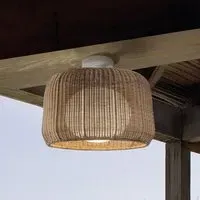 Outdoor Pendant Light with Wicker Shade - Brown