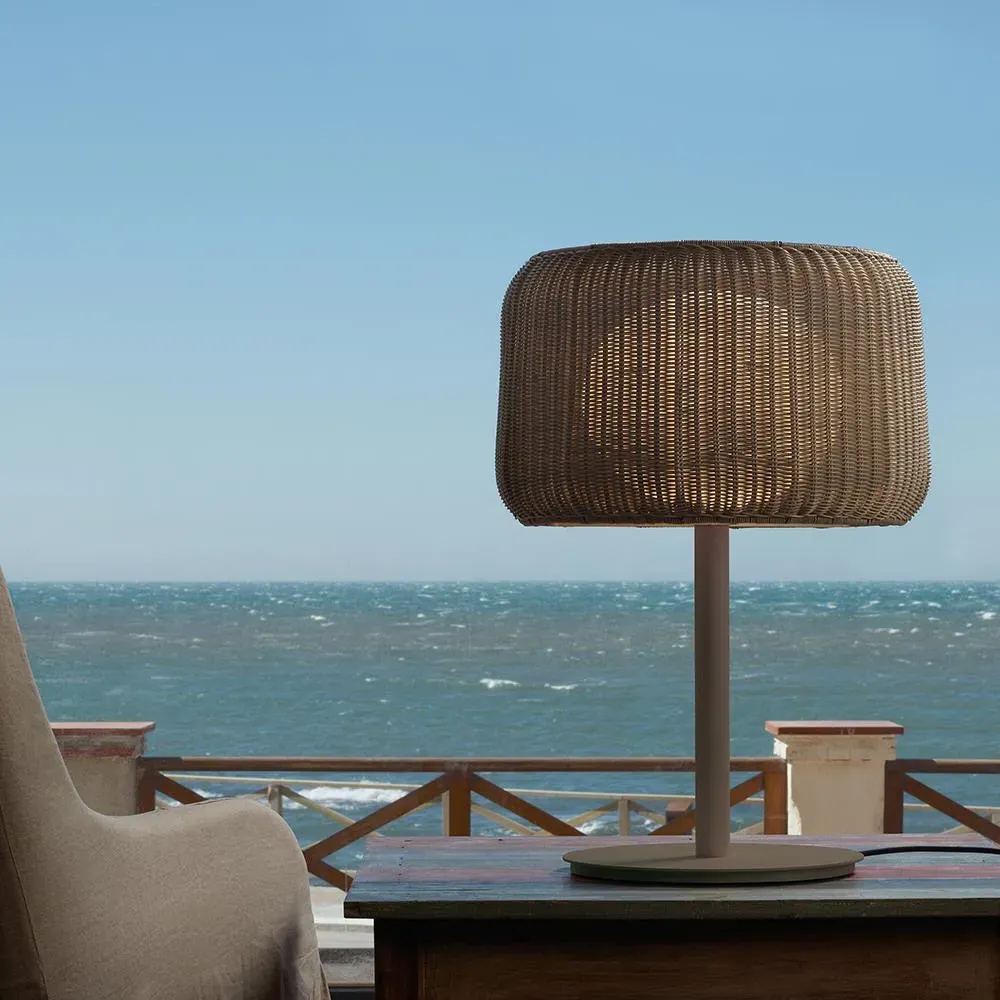 Outdoor Table Lamp with IP66 - Beige, Wicker