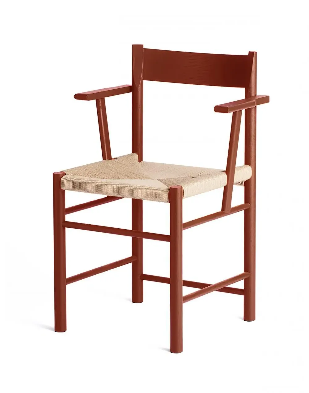 Dining Chair with Armrests - Red, Ash Wood
