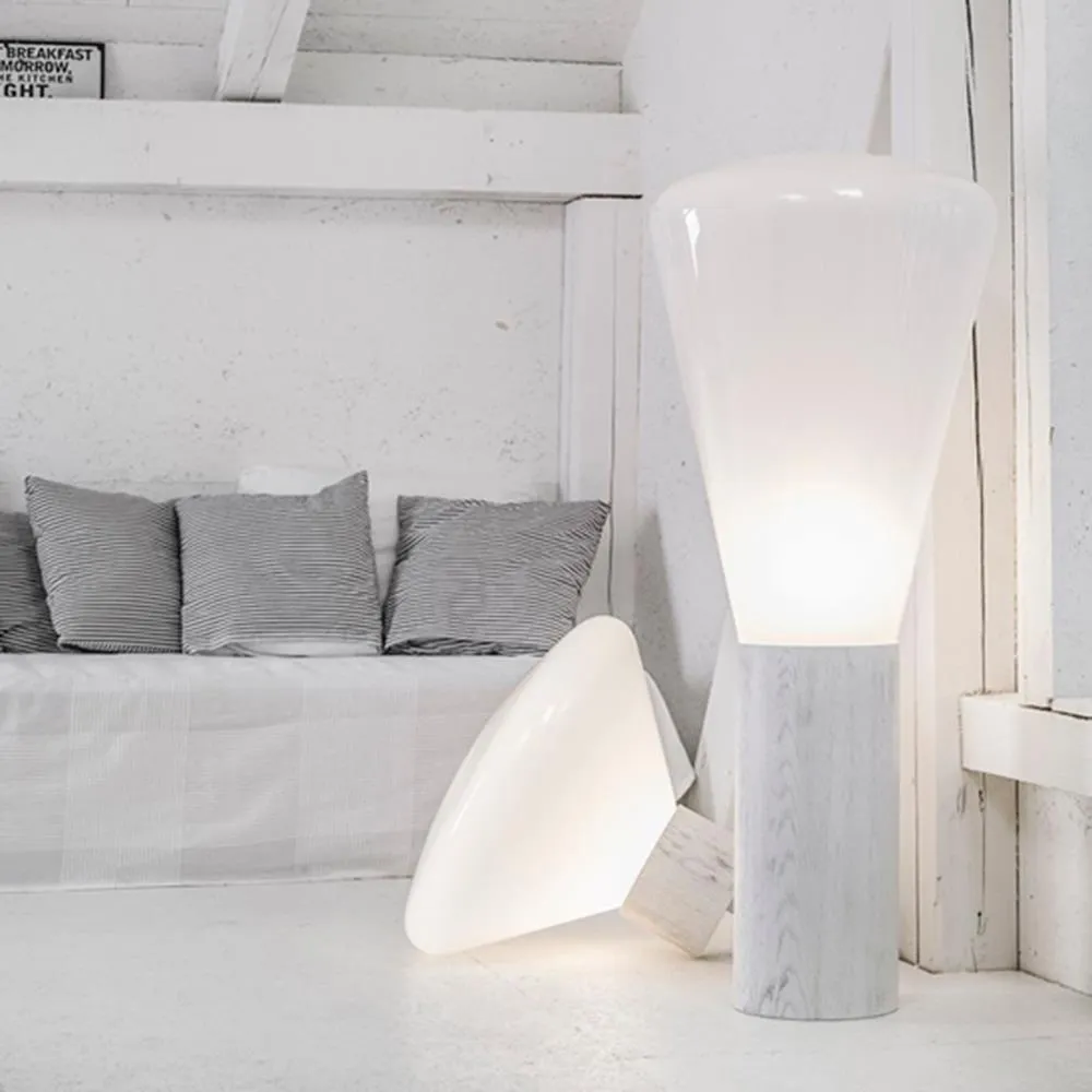 Floor Lamp with Glass Shade - Cognac, Walnut