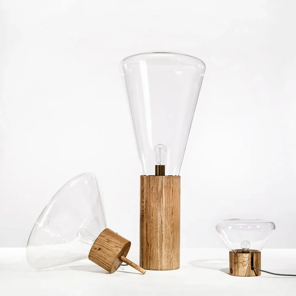 Floor Lamp with Glass Shade - Violet, Walnut