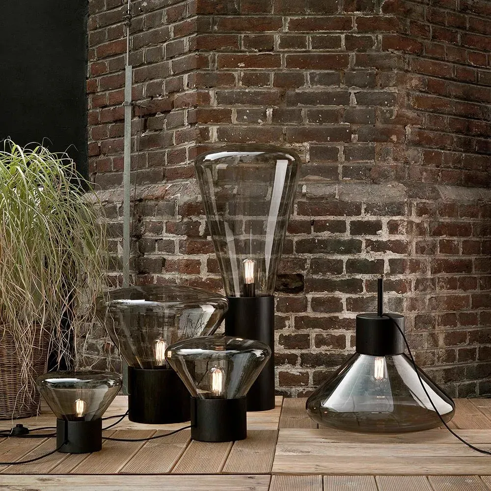 Floor Lamp with Glass Shade - Violet, Walnut