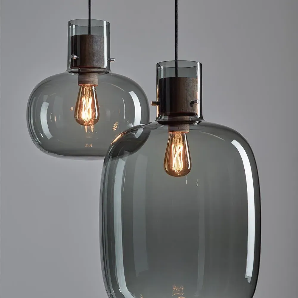 Large Pendant Light - Smoke Grey, Oak