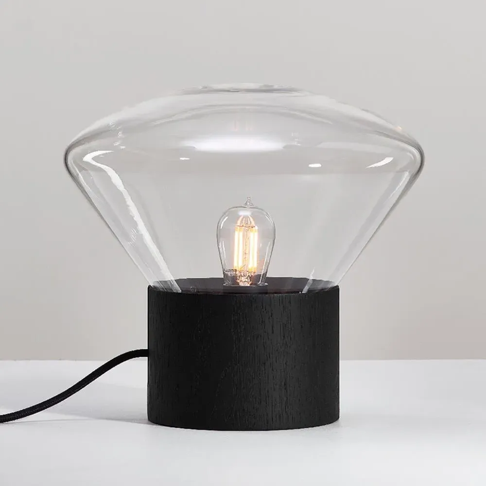 Large Table Light with Glass Shade - Brown, Walnut