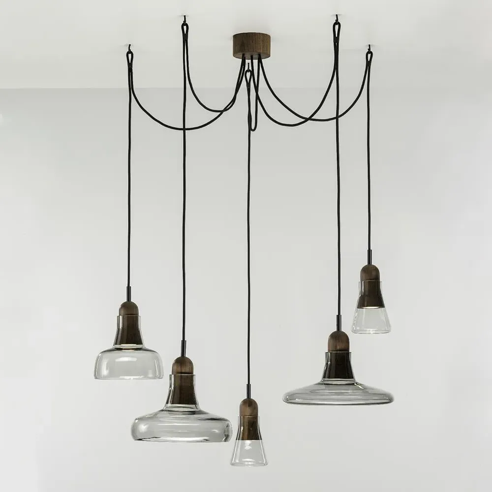 Pendant Chandelier with LED - Grey, Walnut