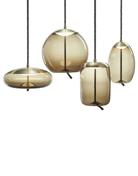 Wide Pendant Light with LED - Smoke Brown, Glass