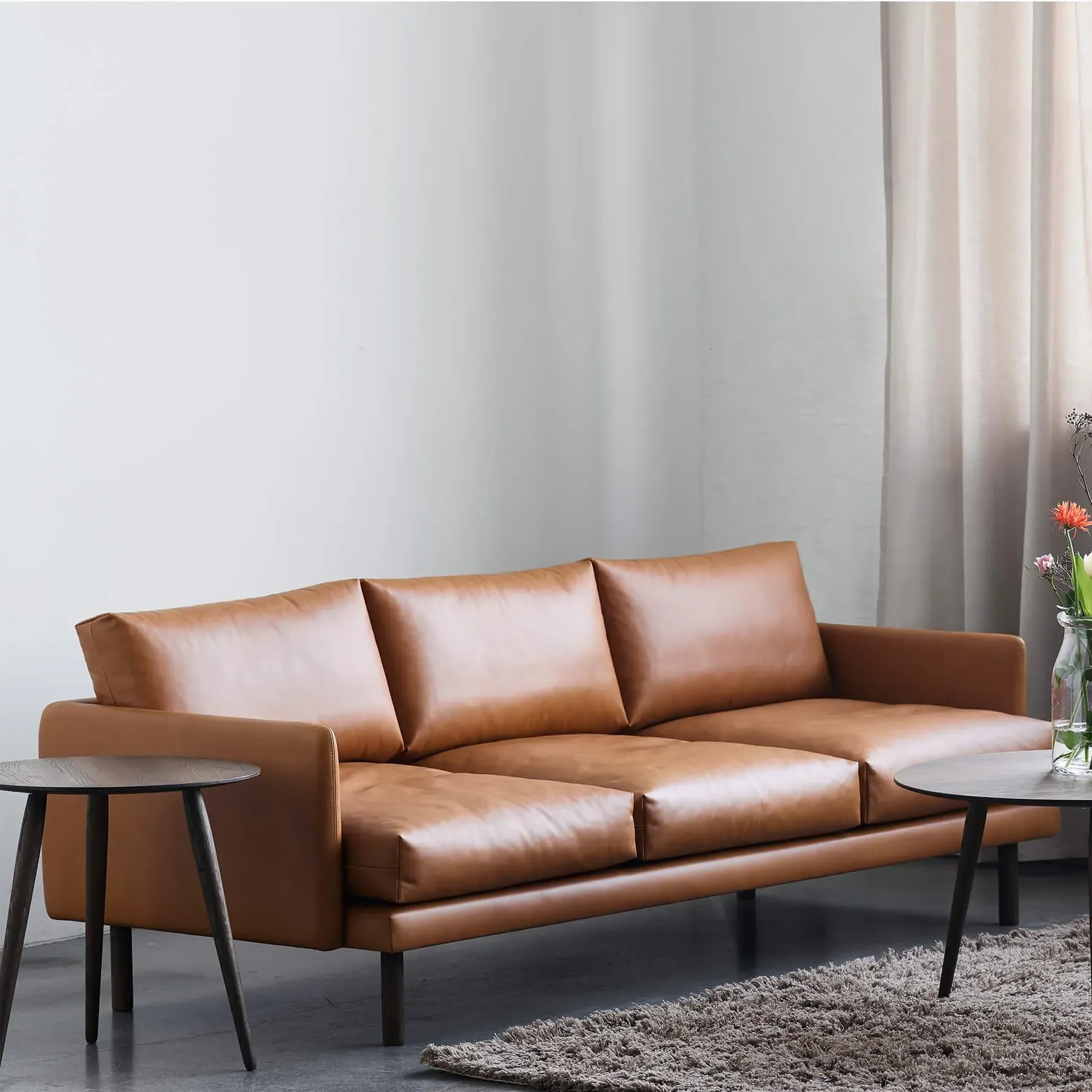 3-Seater Sofa with Springs - Black, Oak