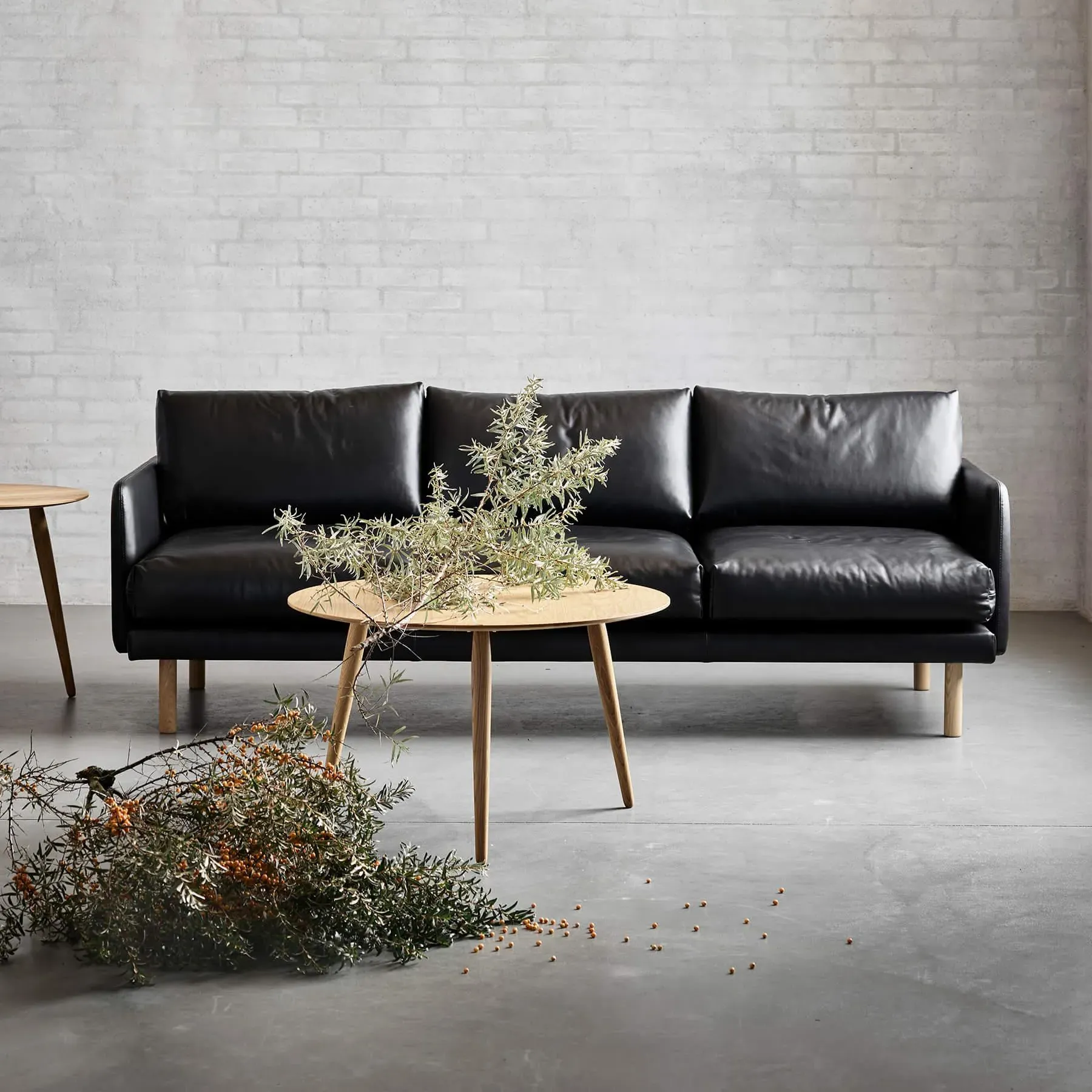 3-Seater Sofa with Springs - Cognac, Oak