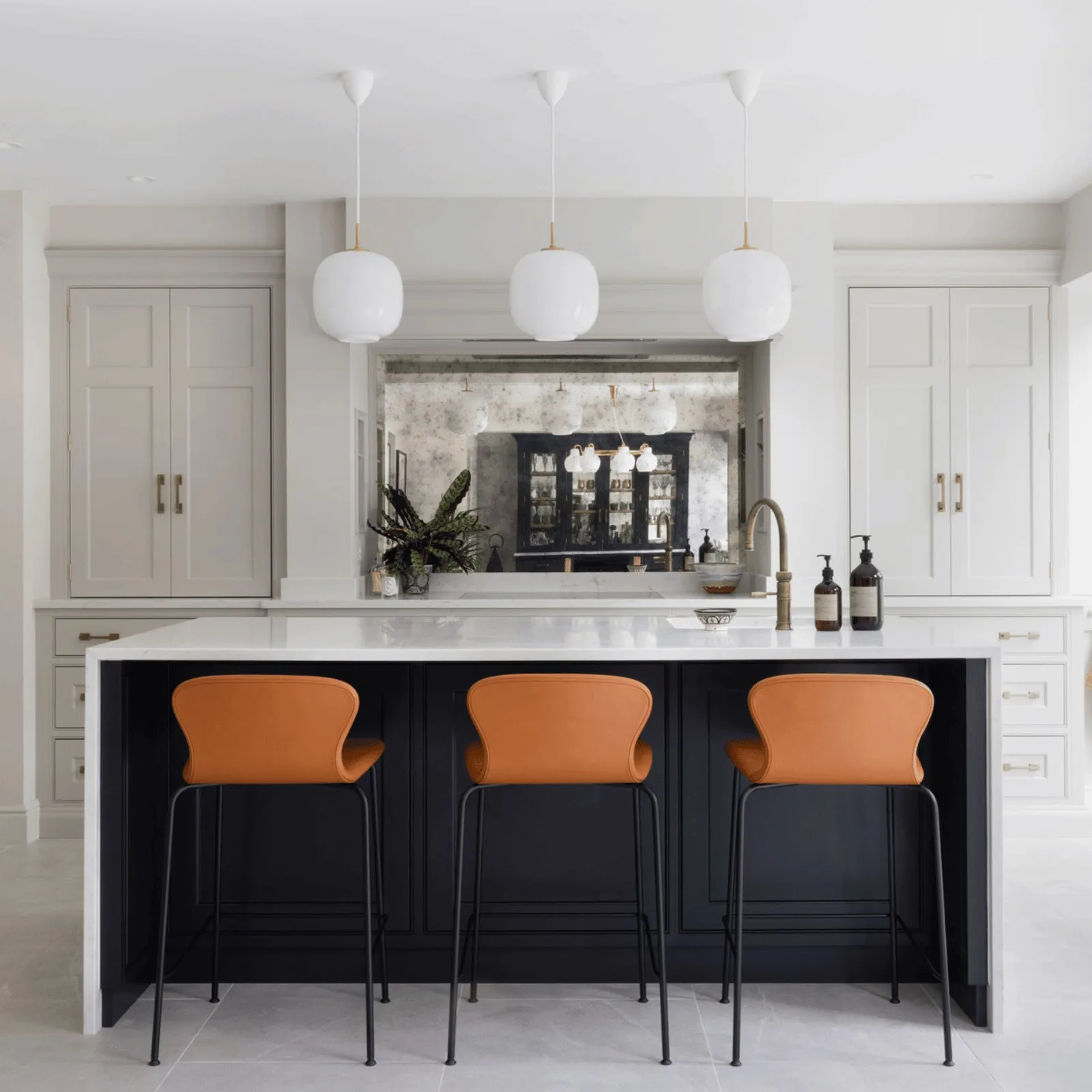 Bar Stool with Backrest - Black, Leather