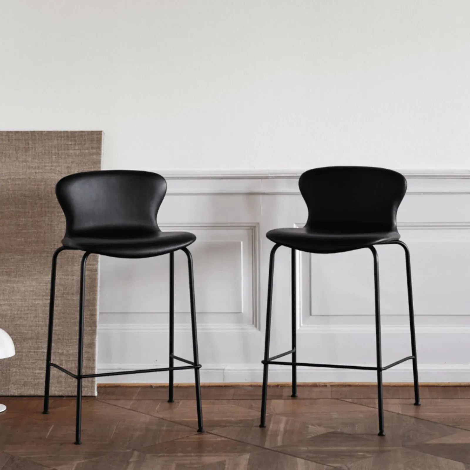 Counter Stool with Backrest - Black, Leather