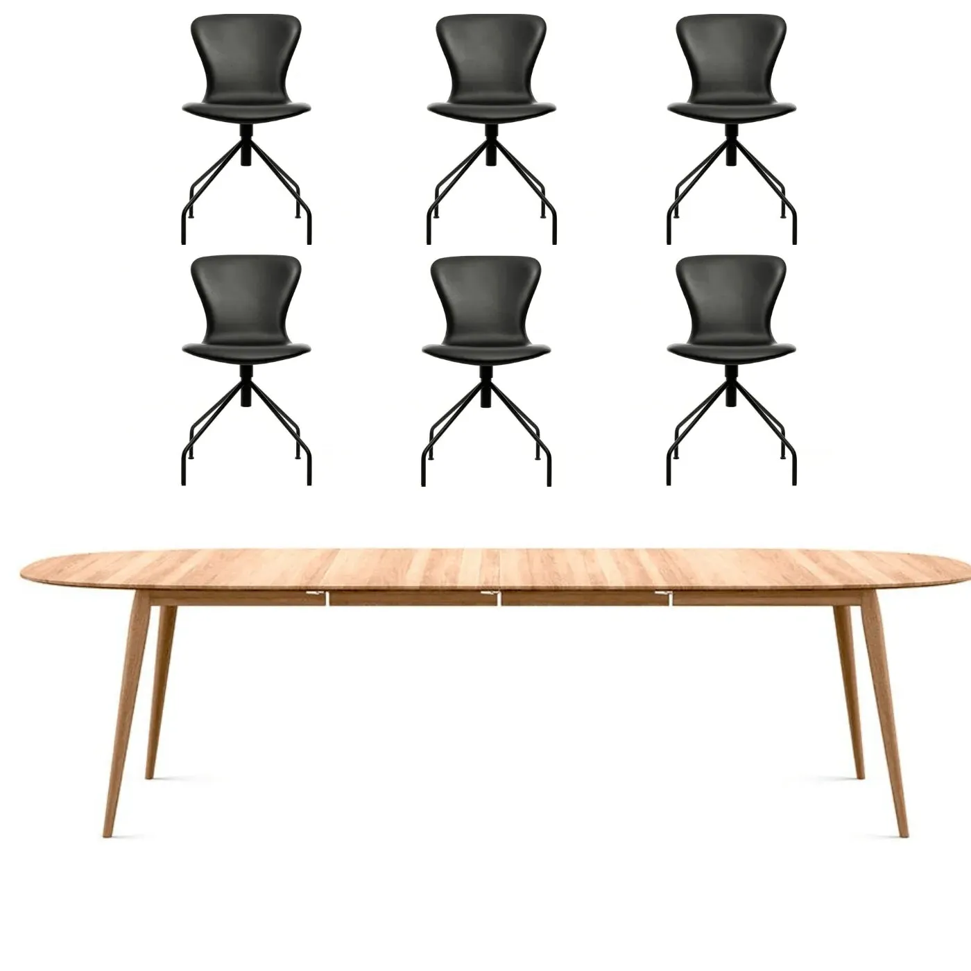 Extendable Dining Set with Swing Chairs - Oak