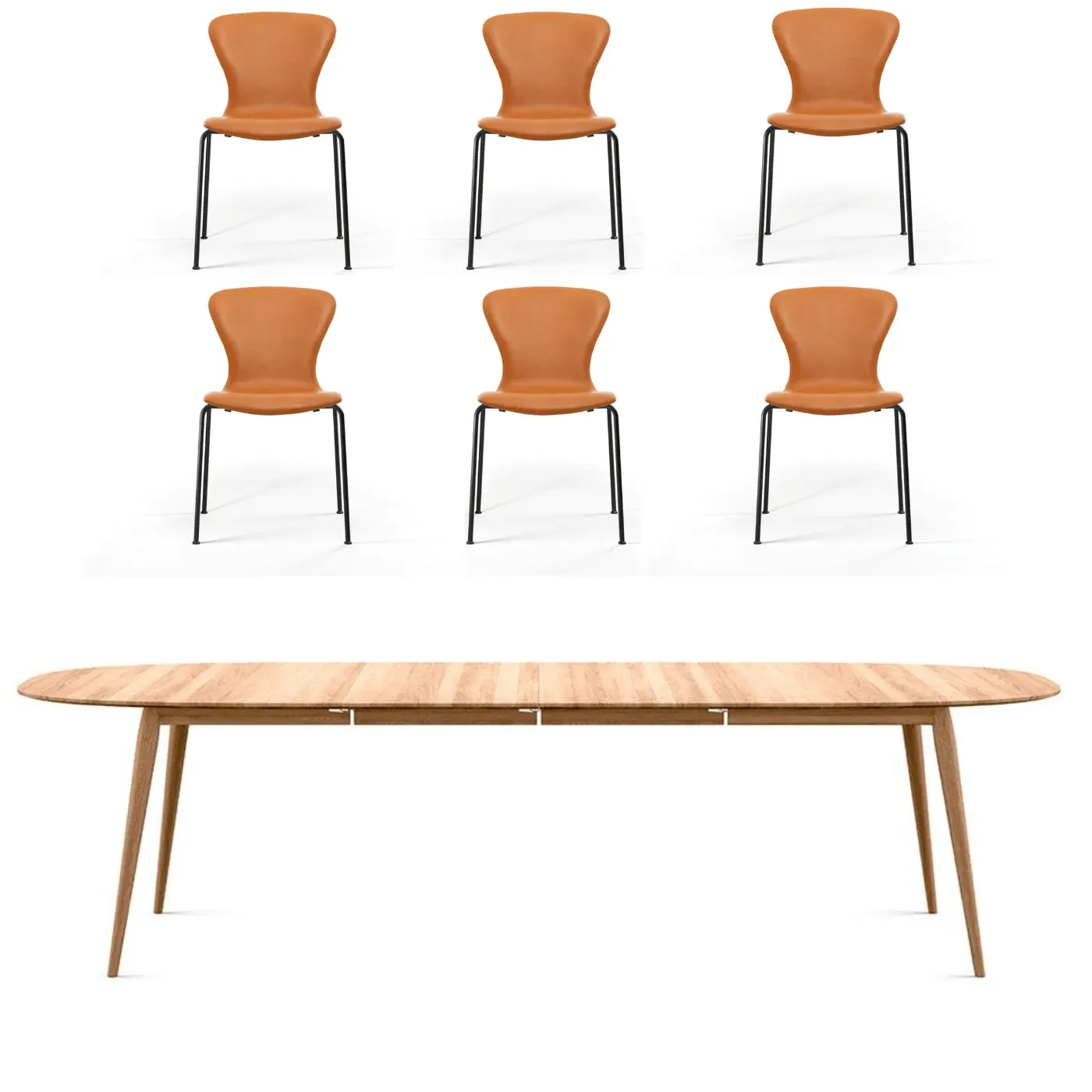 Extendable Dining Set with Tube Chairs - Oak