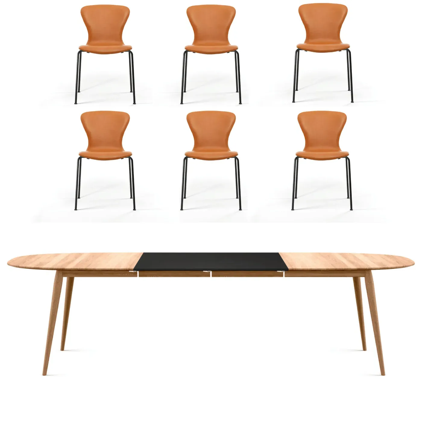 Extendable Dining Set with Tube Chairs - Oak