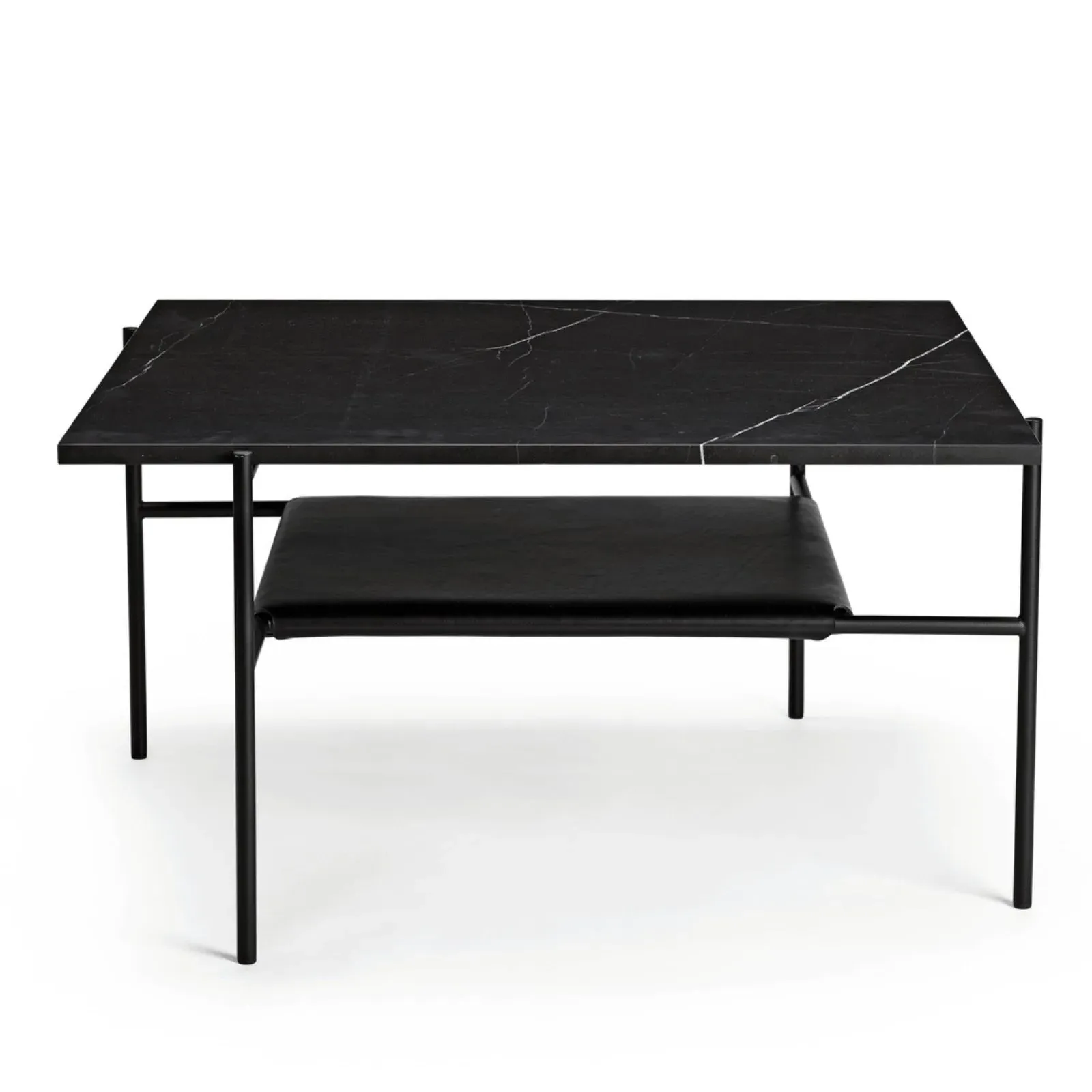 Large Stone Coffee Table with Shelf - Nero, Marble