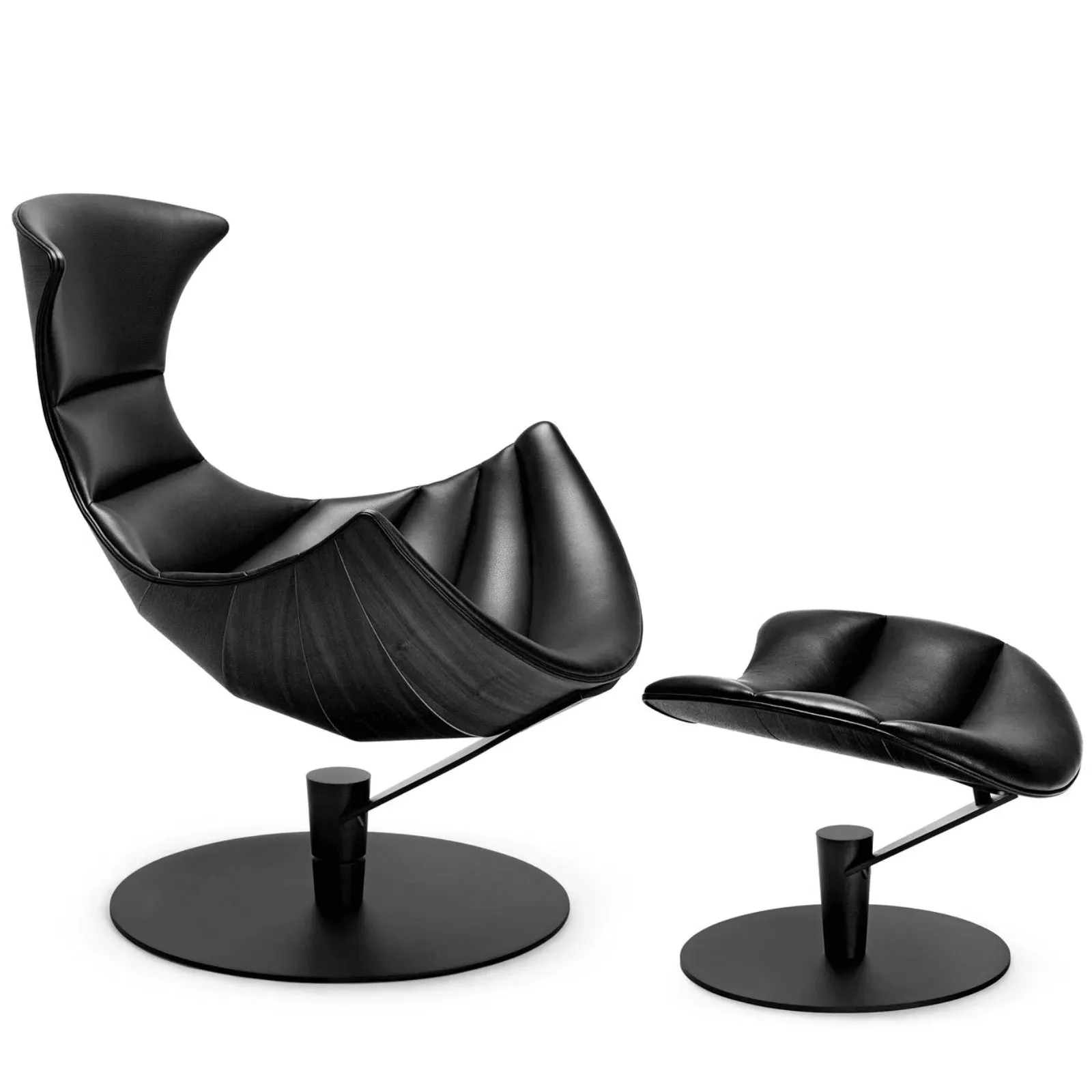 Lounge Chair with Ottoman - Black, Oak