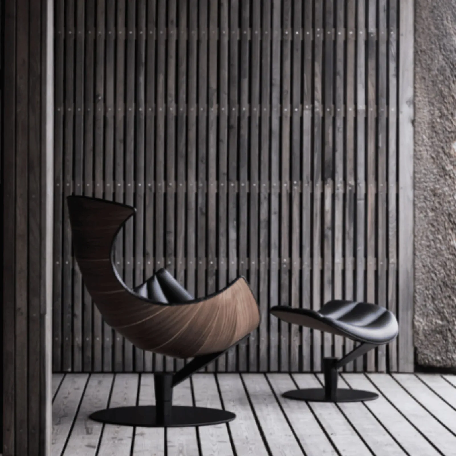 Lounge Chair with Ottoman - Black, Oak