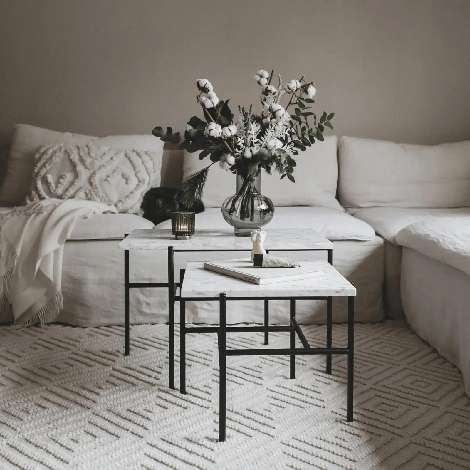 Small Coffee Table with Storage - Bianco, Marble