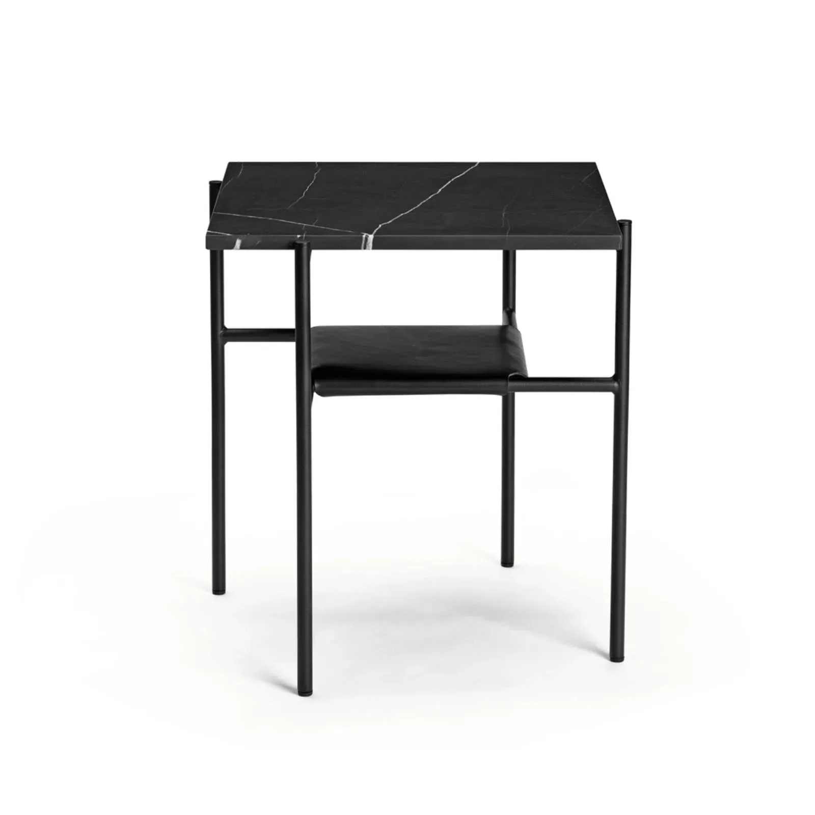 Small Stone Coffee Table with Shelf - Nero, Marble