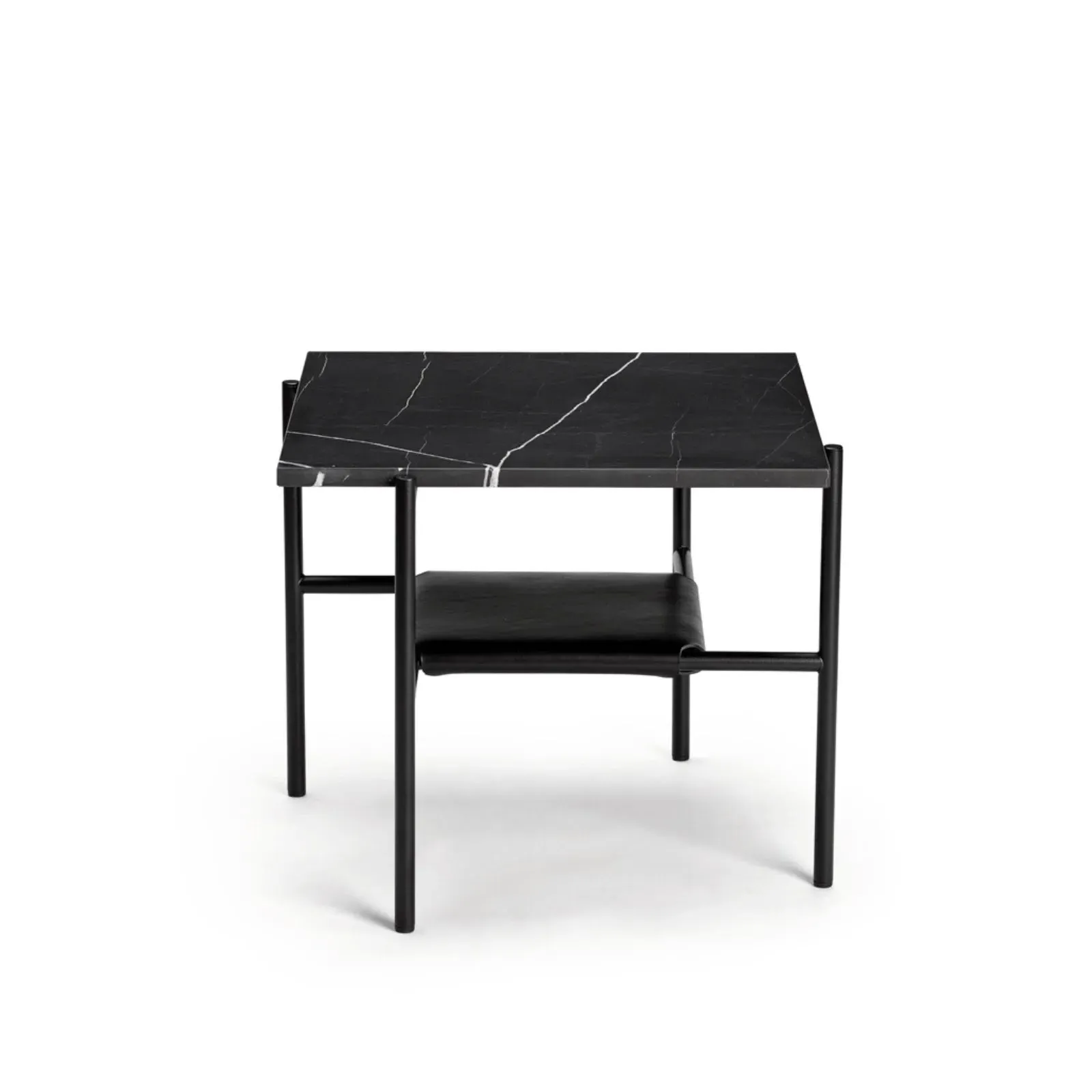 Small Stone Coffee Table with Shelf - Nero, Marble image