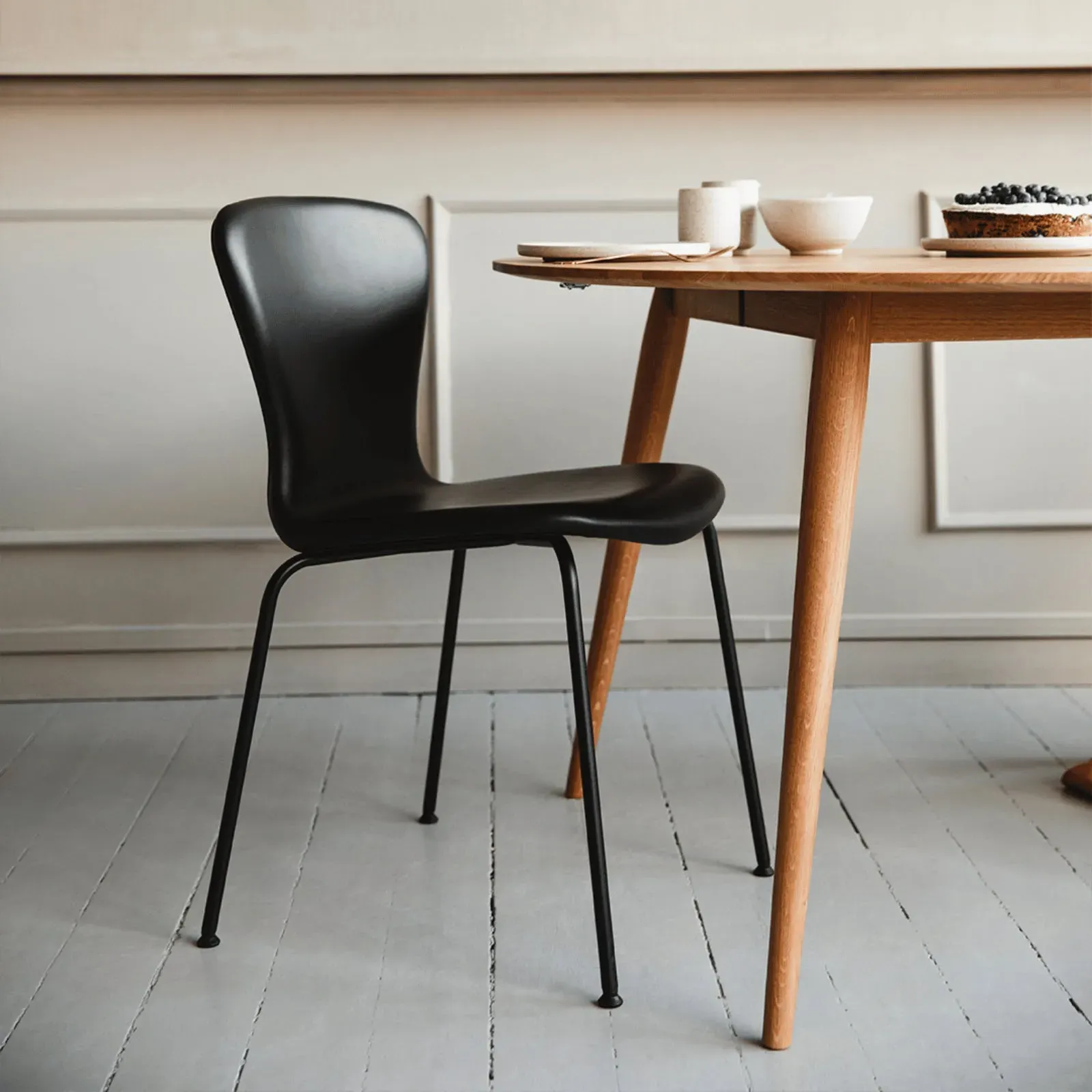 Tube Frame Dining Chair Stackable - Black, Leather