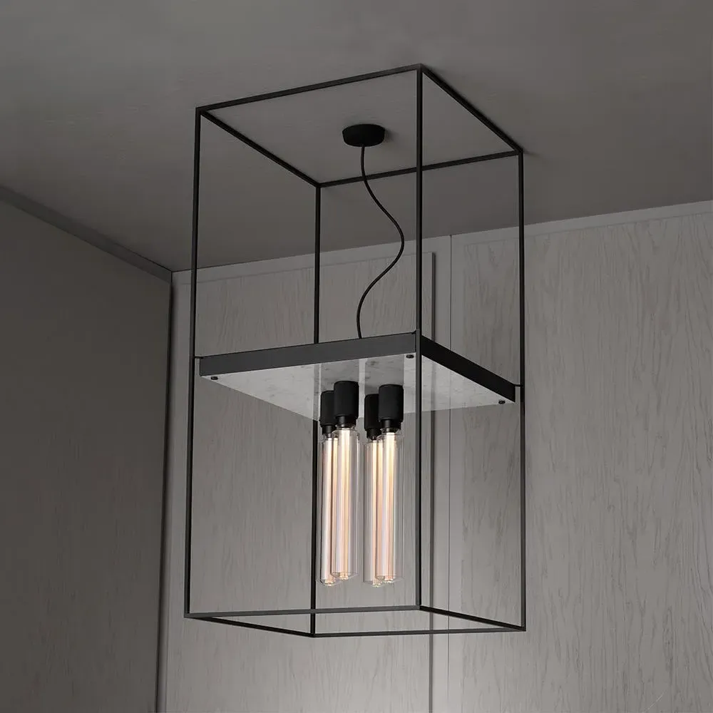 4-Light Caged Ceiling Light - Black, Marble