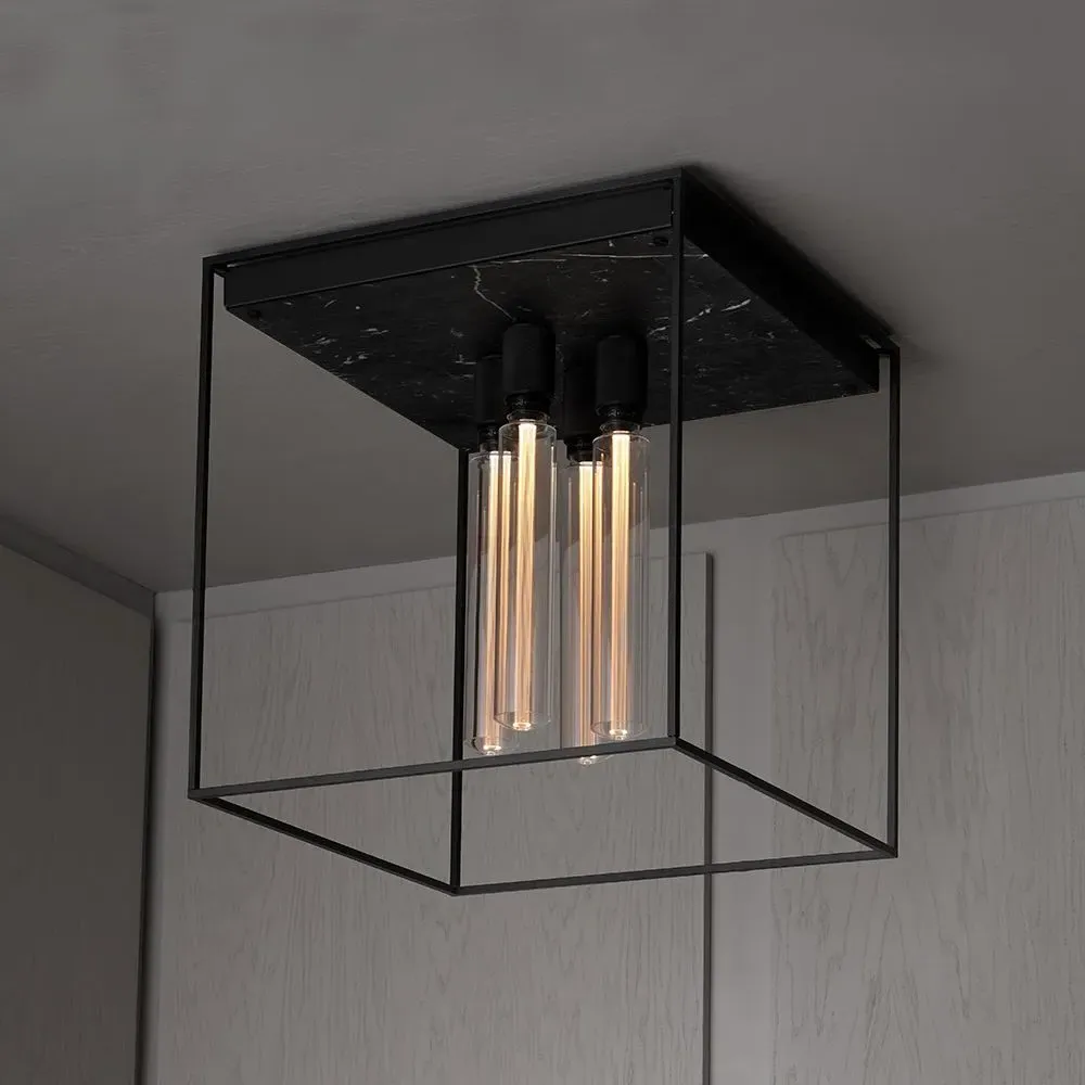 4-Light Caged Ceiling Light - Black, Marble image