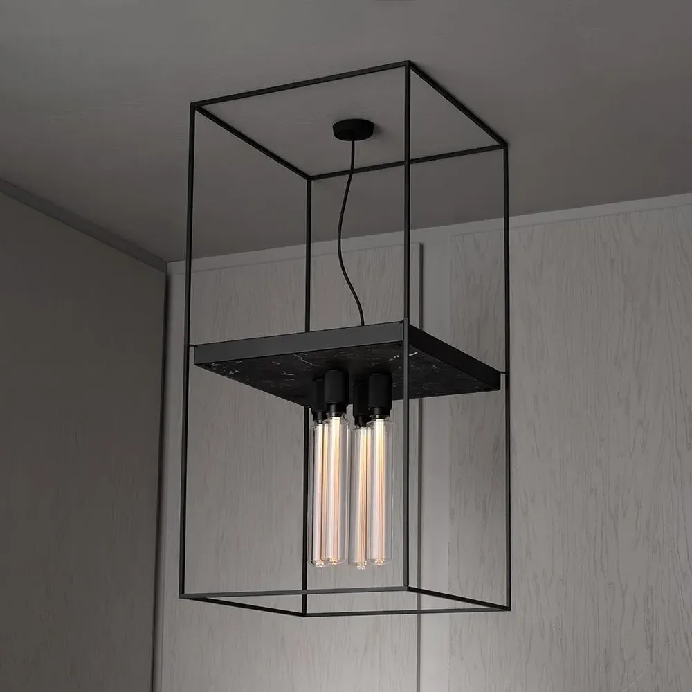 4-Light Caged Ceiling Light - White, Marble