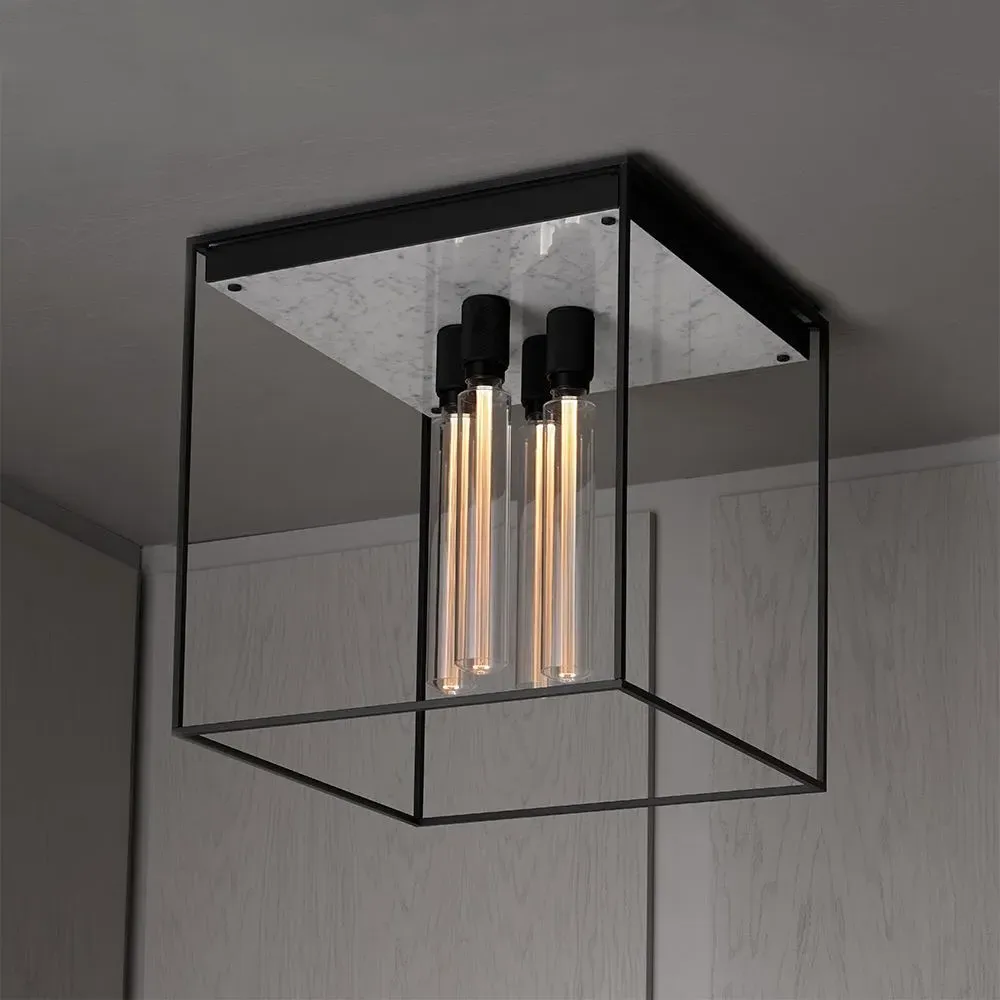 4-Light Caged Ceiling Light with Extension - White