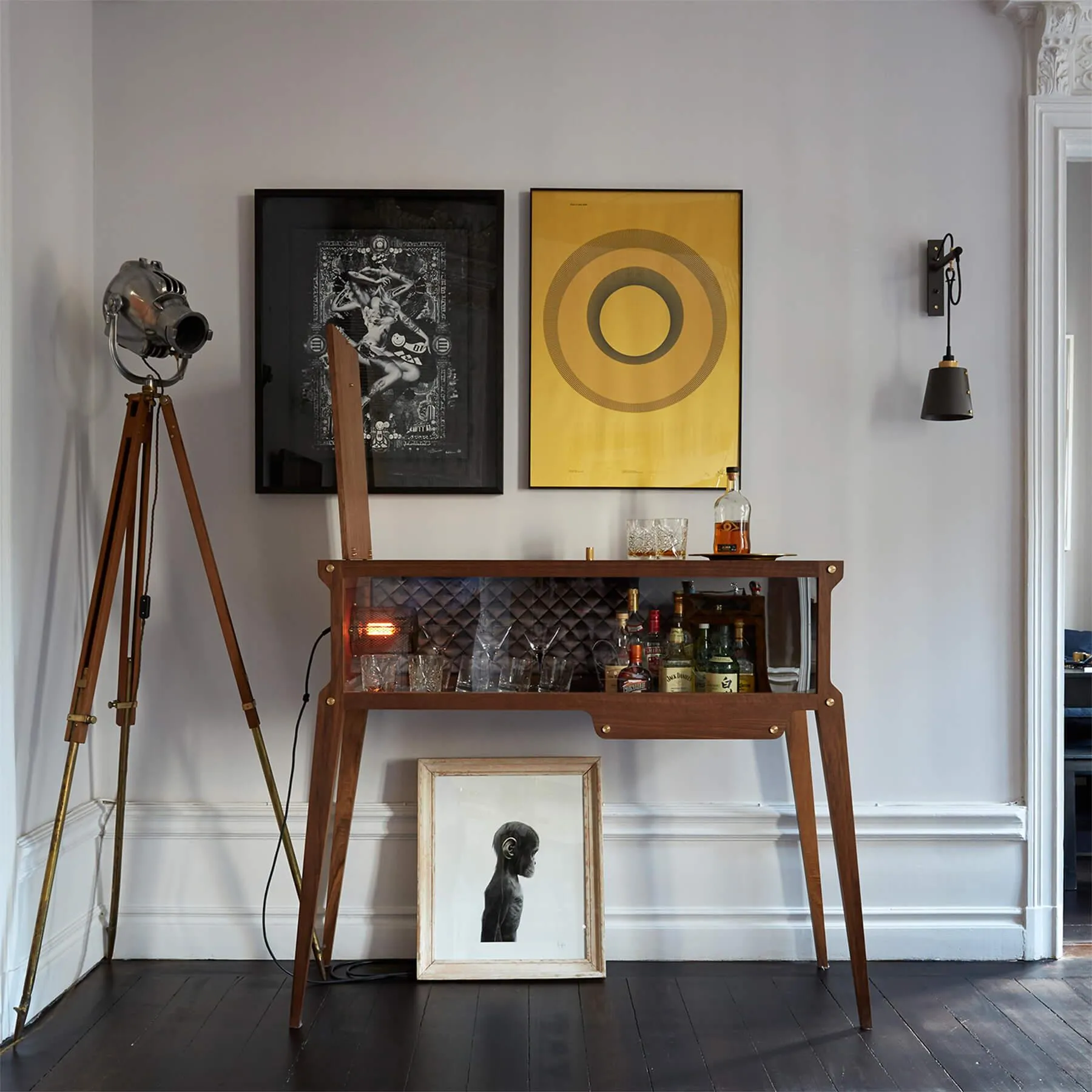 Bar Cabinet with Lighting - Grey, Walnut