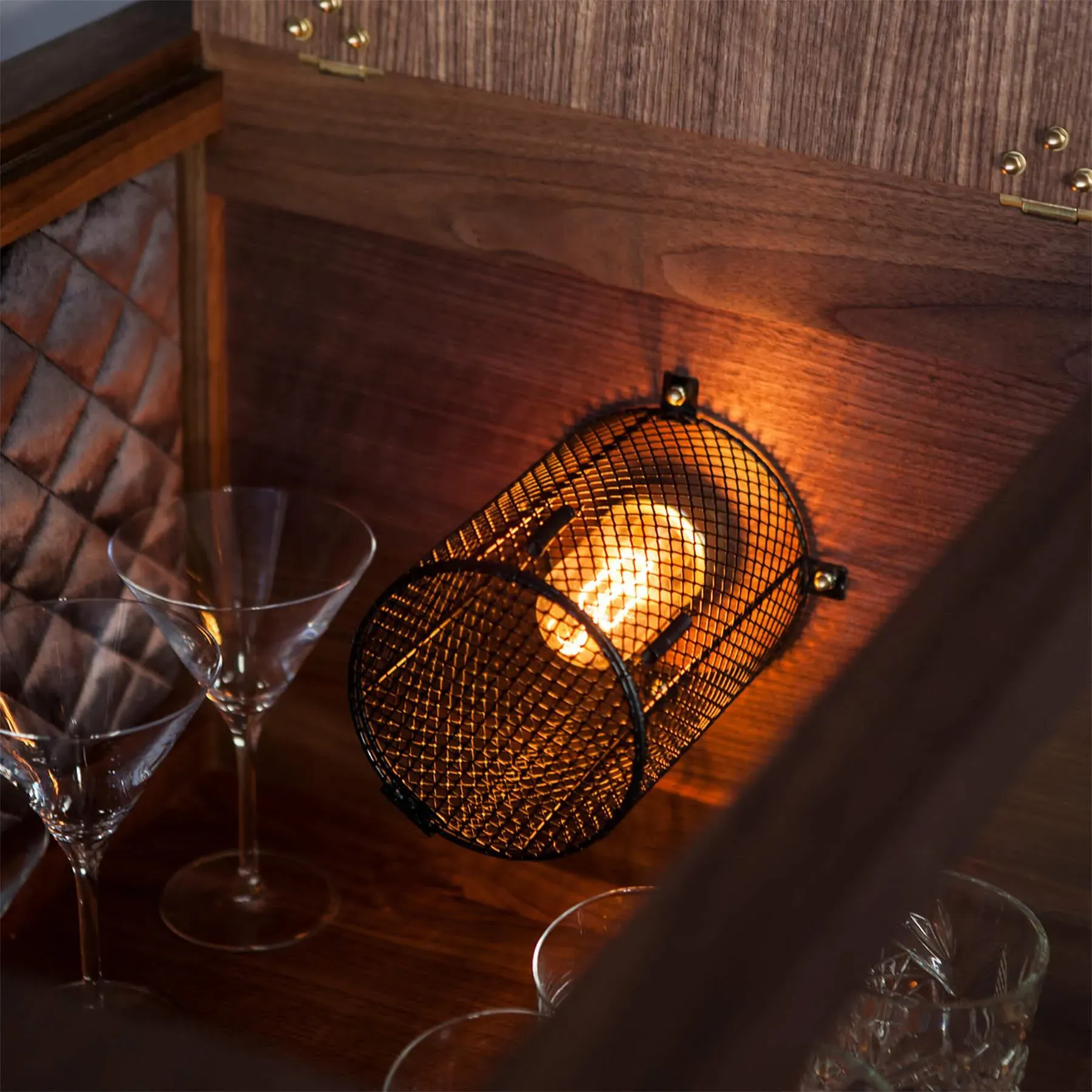 Bar Cabinet with Lighting - Grey, Walnut