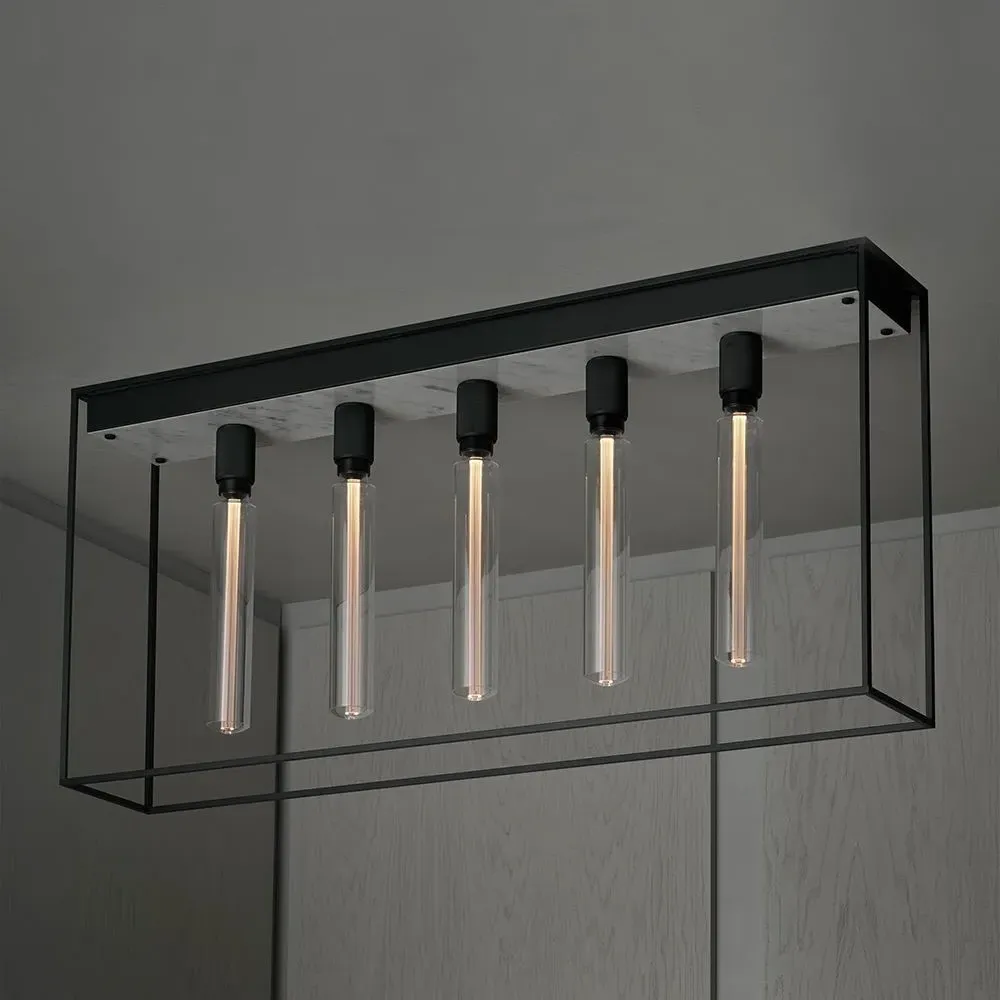 Caged Ceiling Light with 5 LED Bulbs - Black, Marble