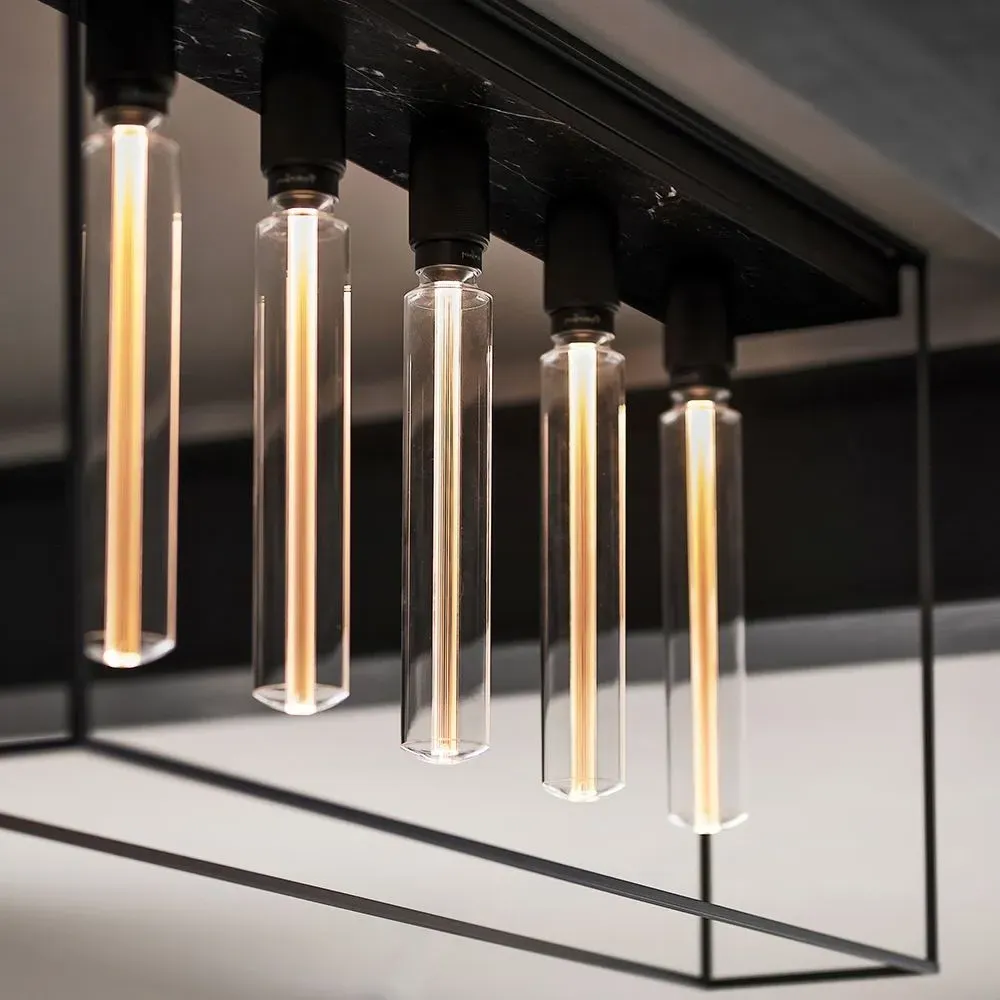 Caged Ceiling Light with 5 LED Bulbs - Black, Marble