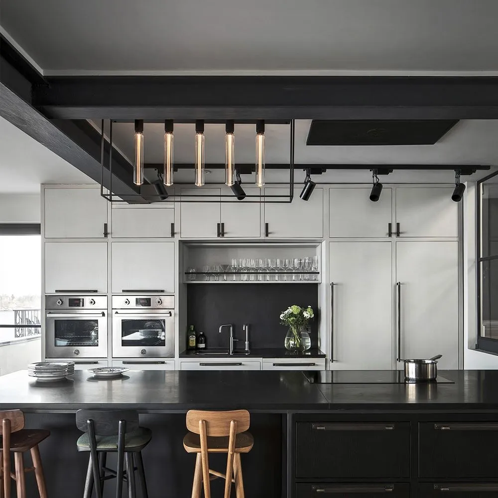 Caged Ceiling Light with 5 LED Bulbs - White, Marble