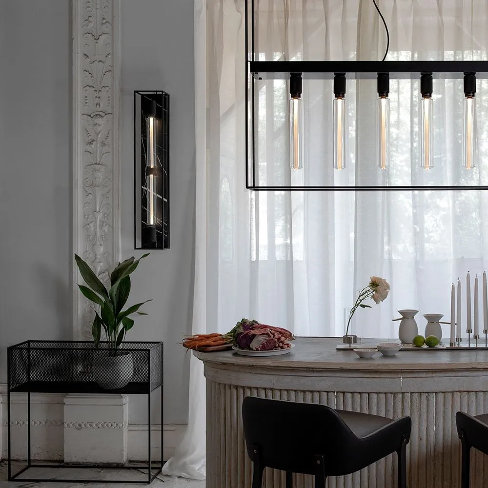 Extra Large Caged Wall Light - Black, Metal