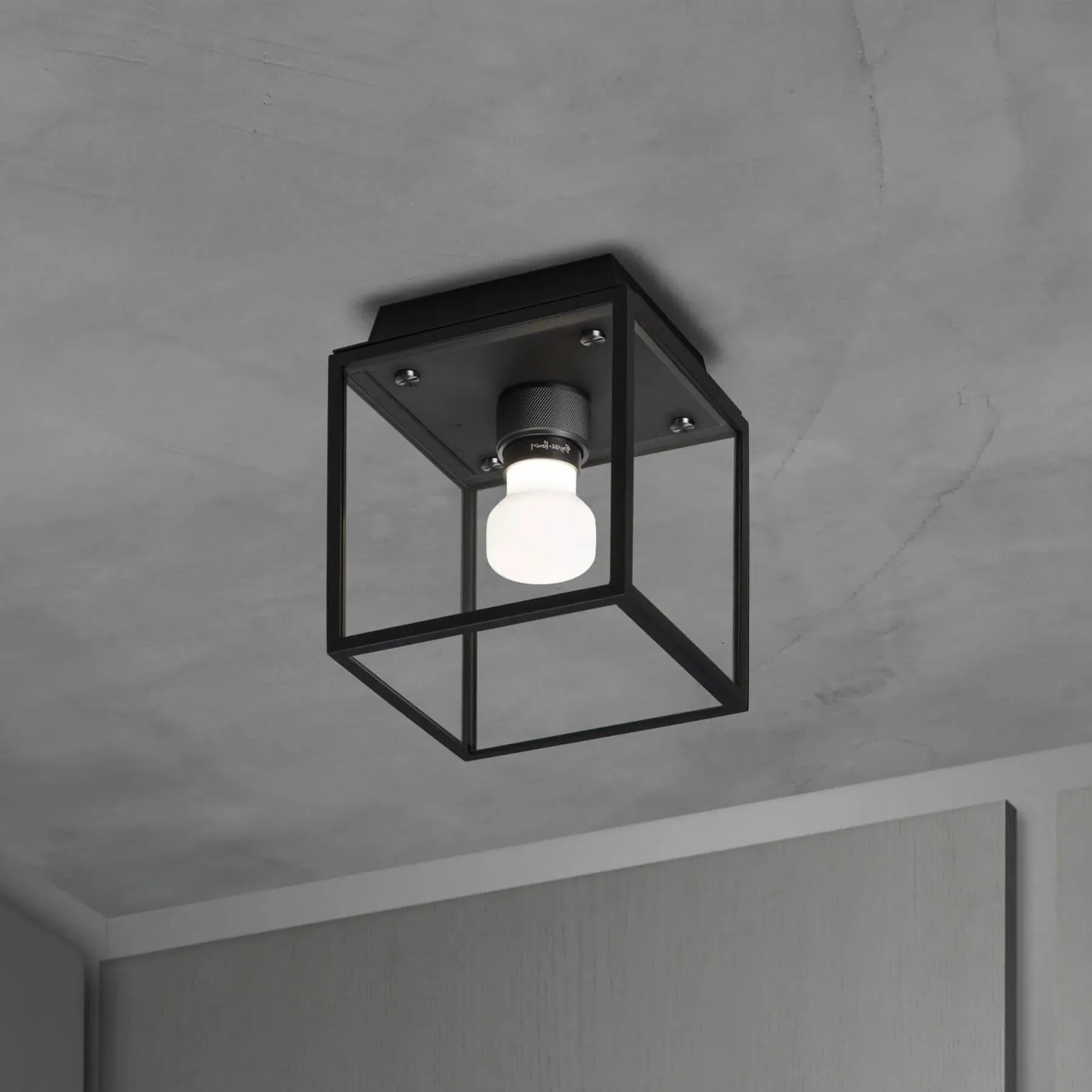 Flush Ceiling Light with Cage - Brass, Metal