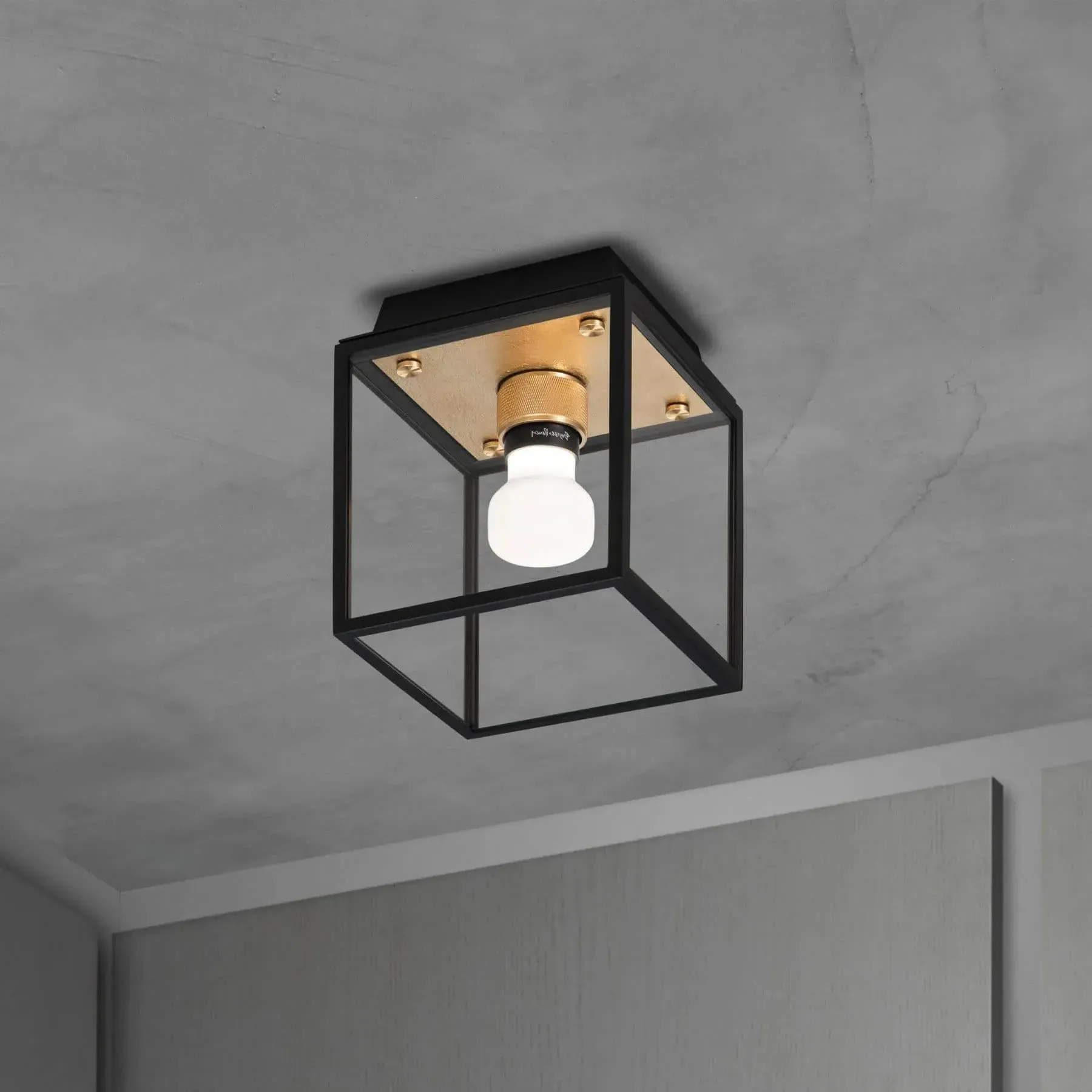 Flush Ceiling Light with Cage - Brass, Metal