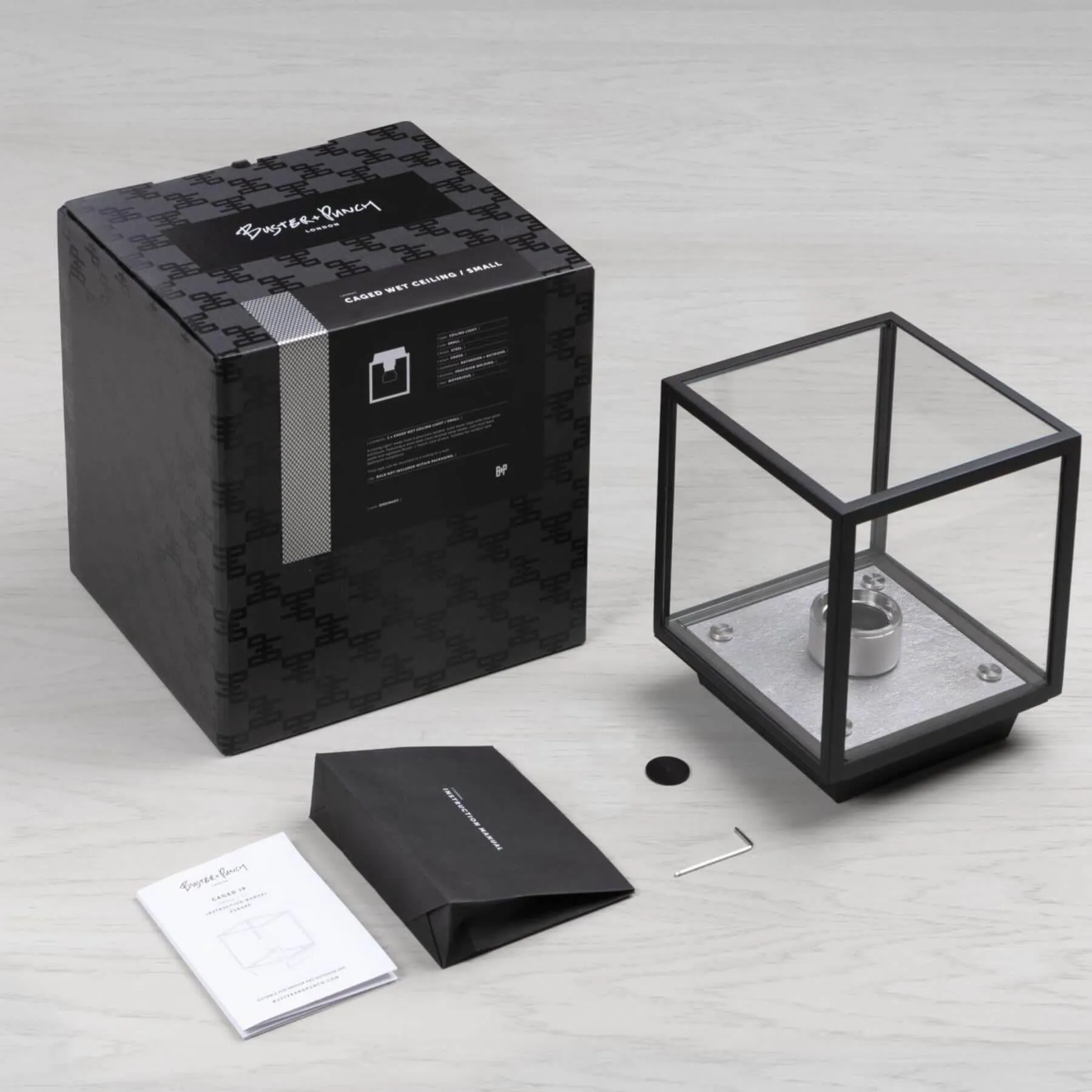 Flush Ceiling Light with Cage - Gun Metal, Metal