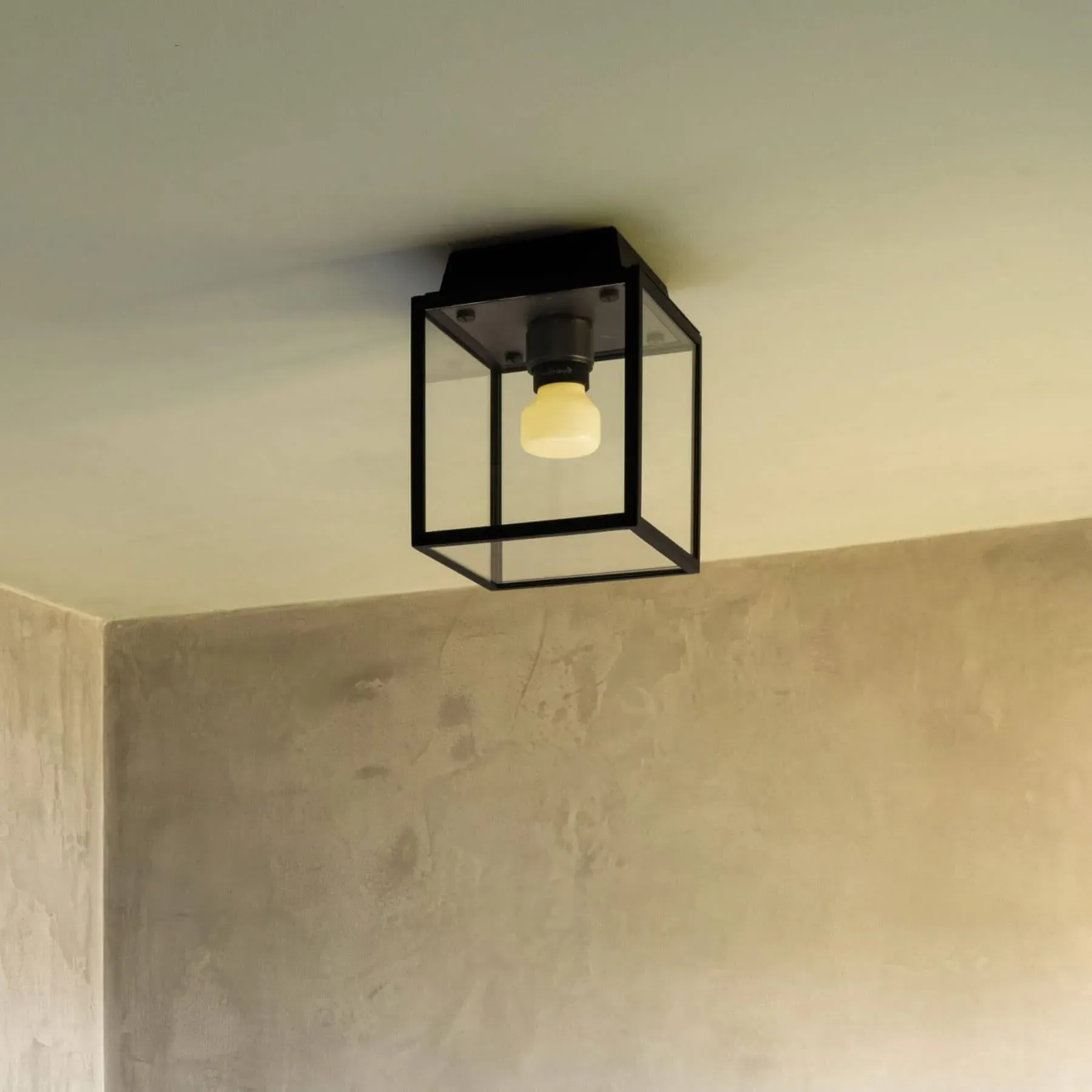 Flush Ceiling Light with Cage - Gun Metal, Metal