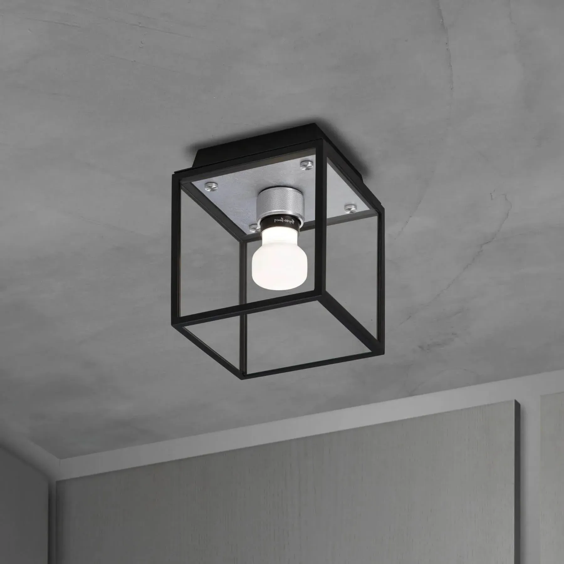 Flush Ceiling Light with Cage - Steel, Metal