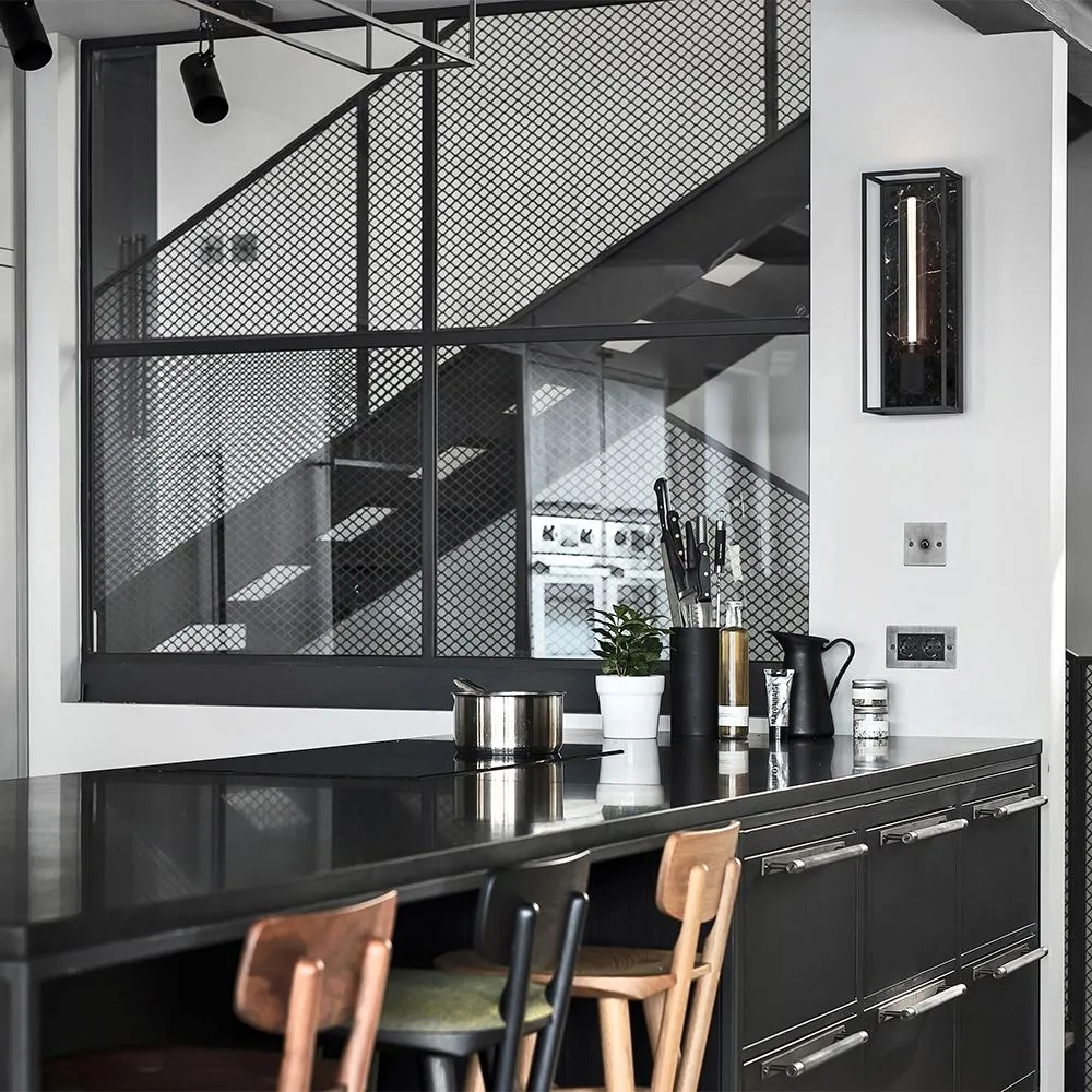 Large Caged Wall Light - Black, Metal