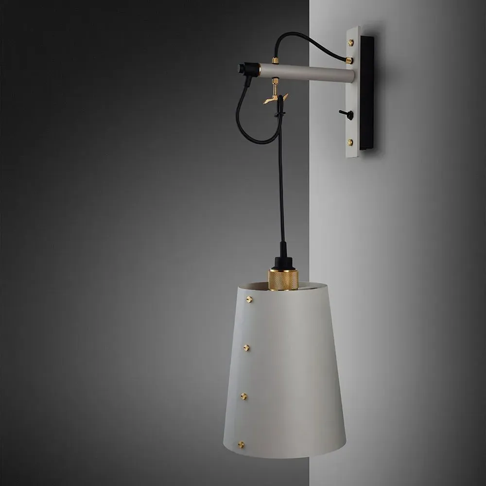 Large Hooked Wall Light with Shade - Stone, Brass