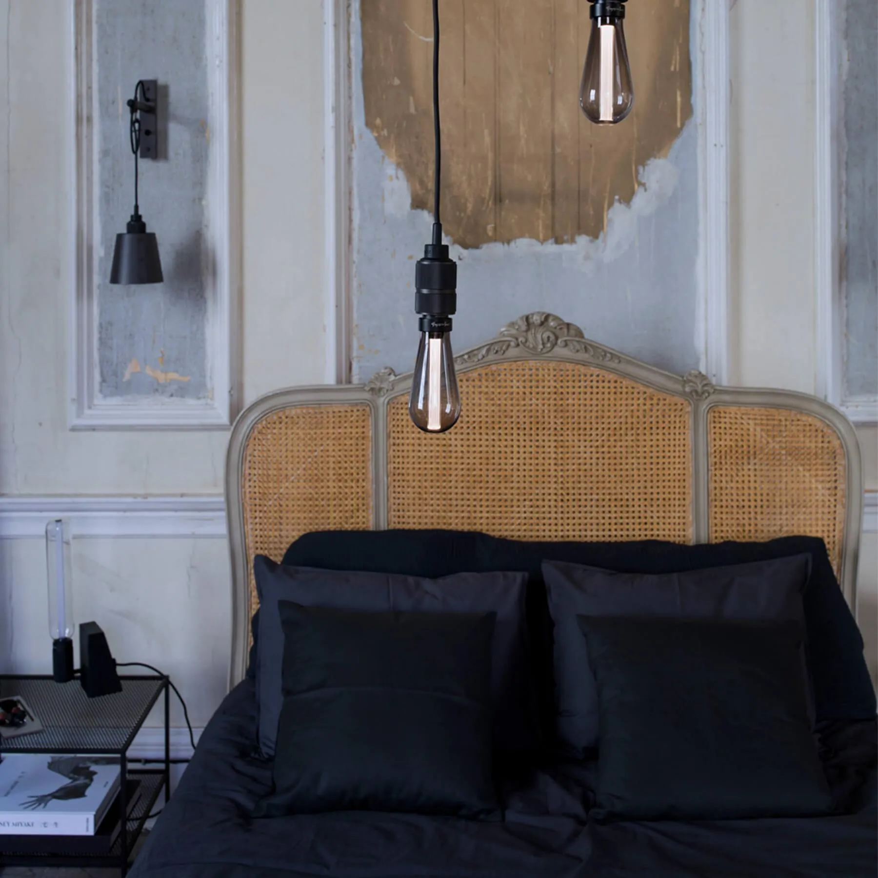 Meshed Side Table with Perforated Design - Black Steel