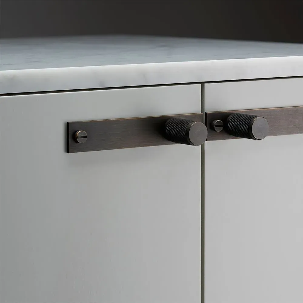 Pair Furniture Knobs with Plate - Smoked Bronze