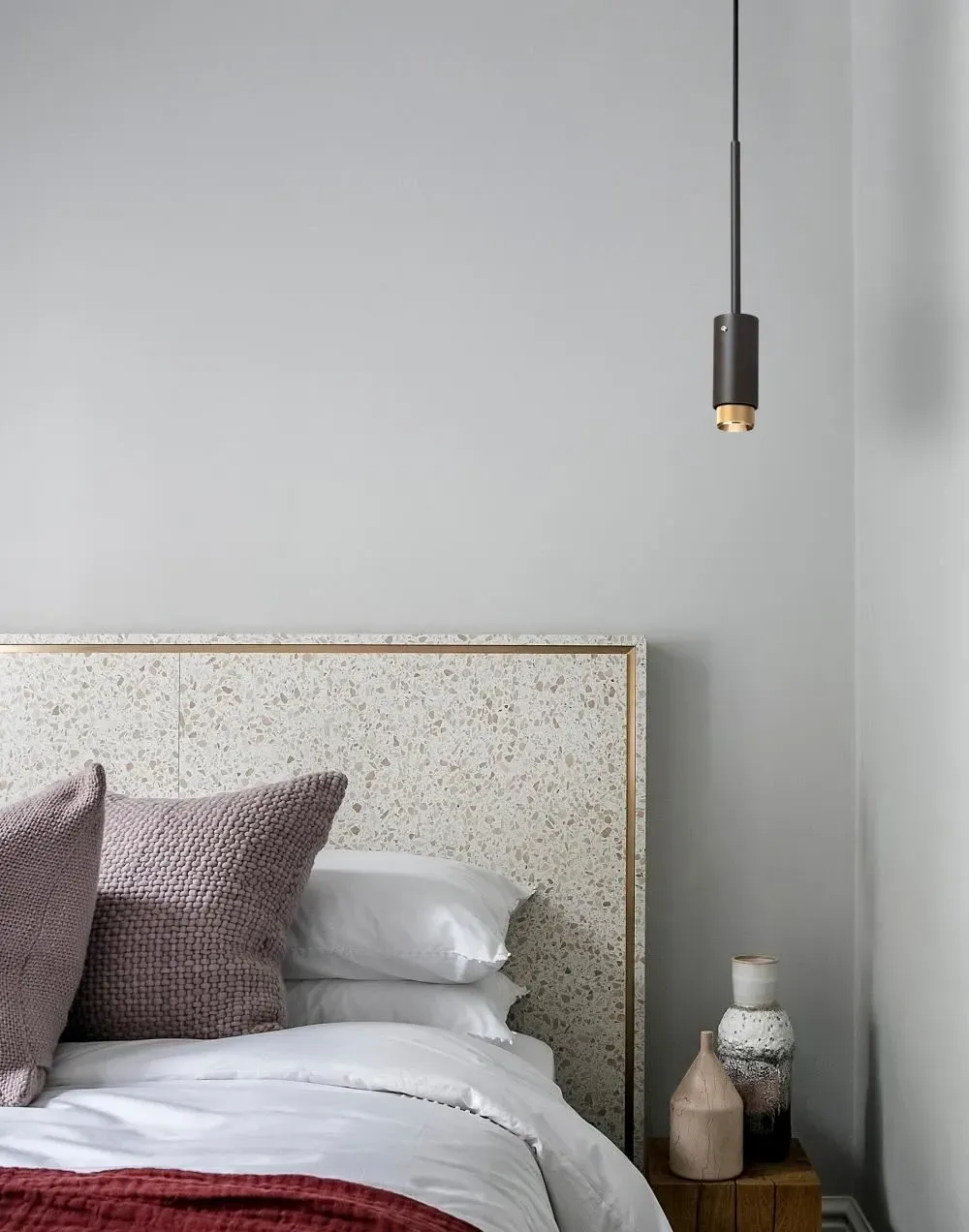 Single Pendant Light with Baffle - Stone, Metal