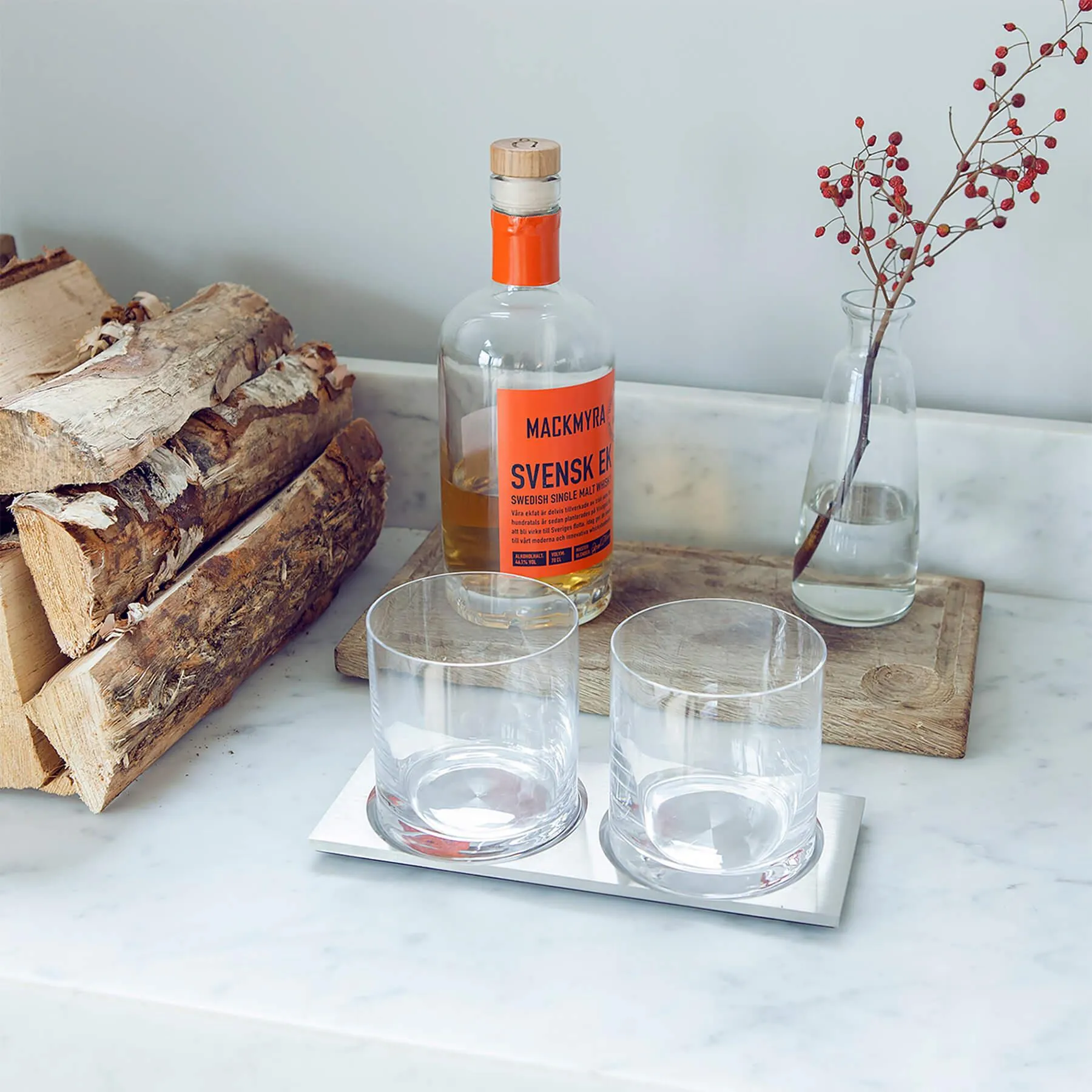 Whisky Tray with Glasses Set - Brass, Metal