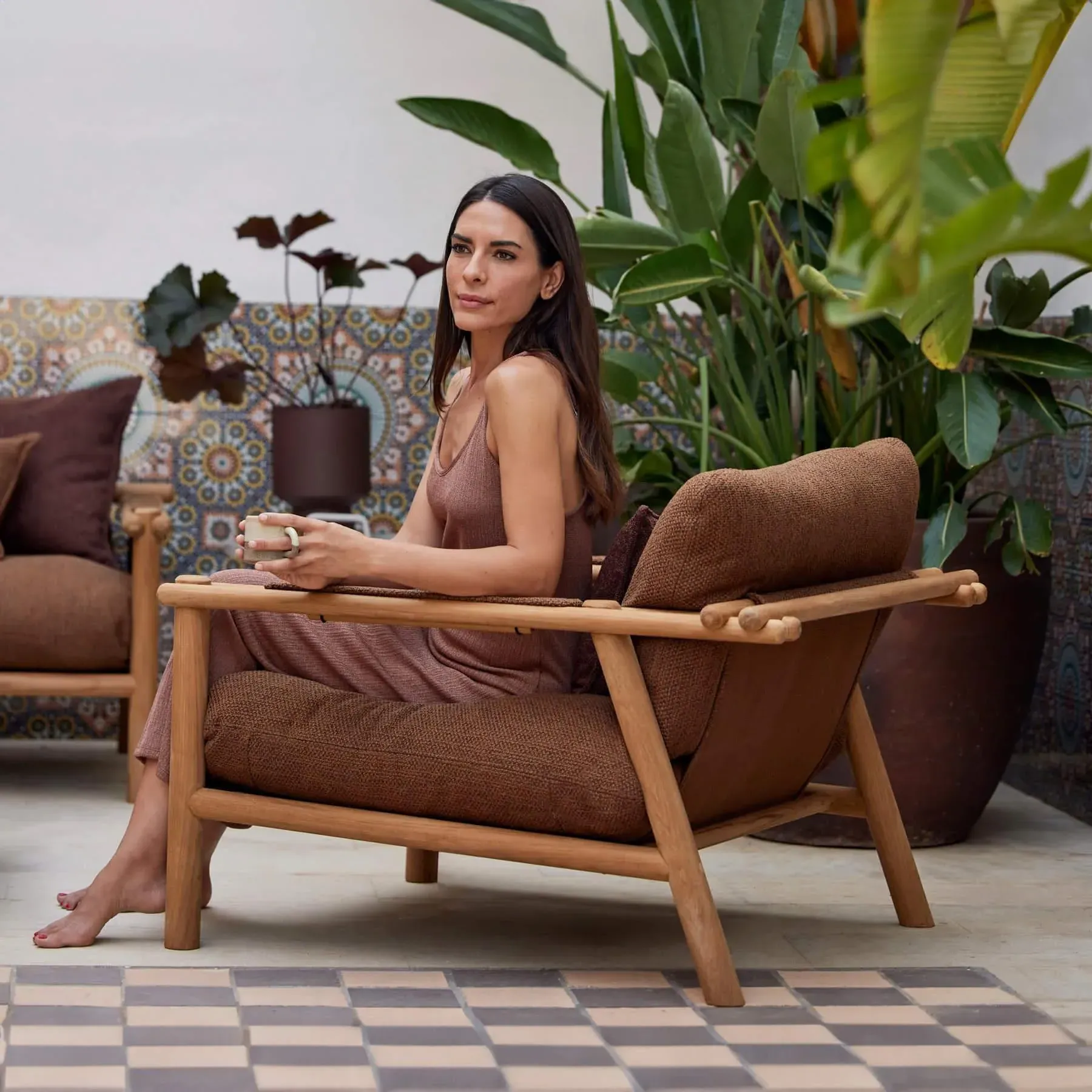 Garden Lounge Chair - Brown, Aluminium