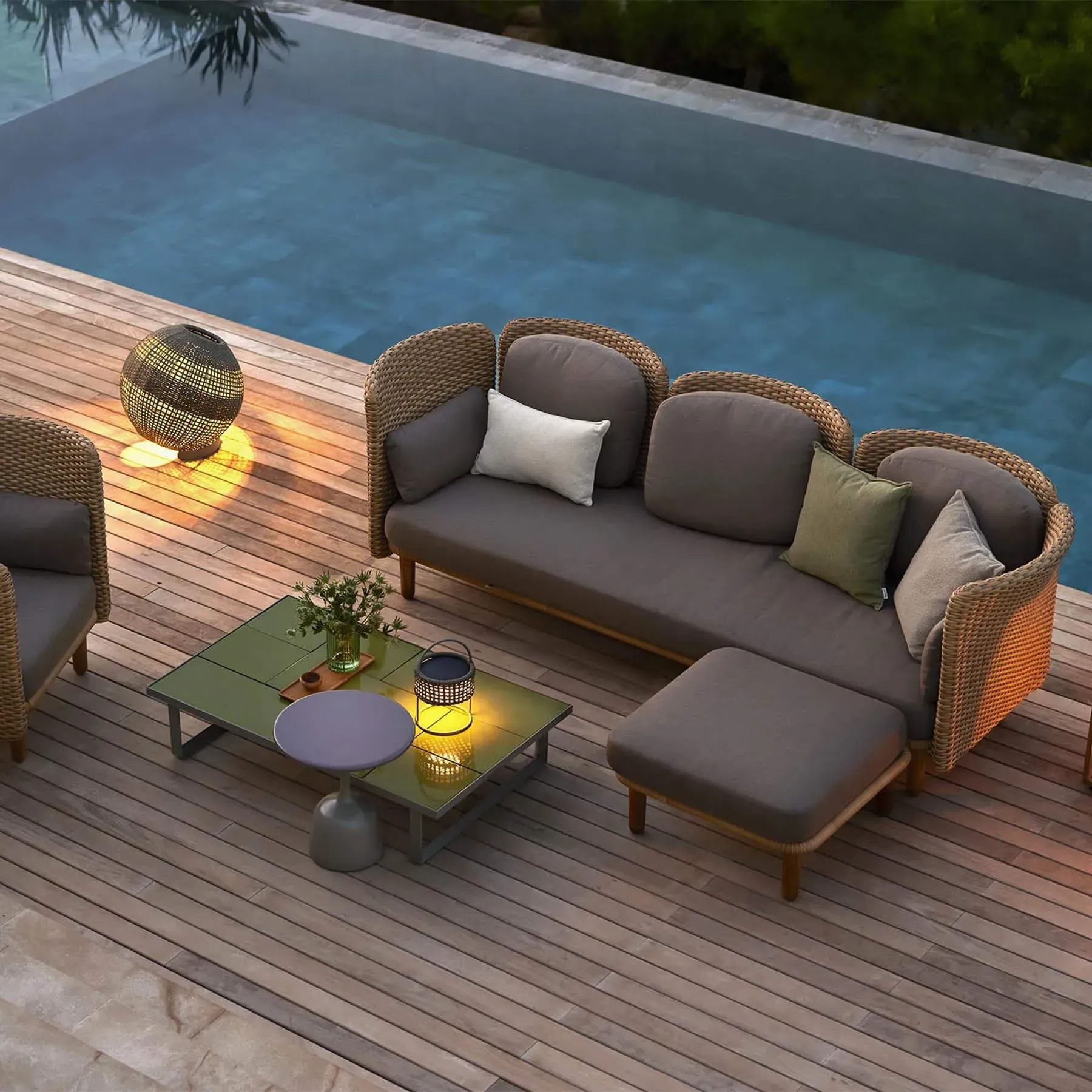 Illusion Round Garden Floor Lamp - Taupe, Soft Rope