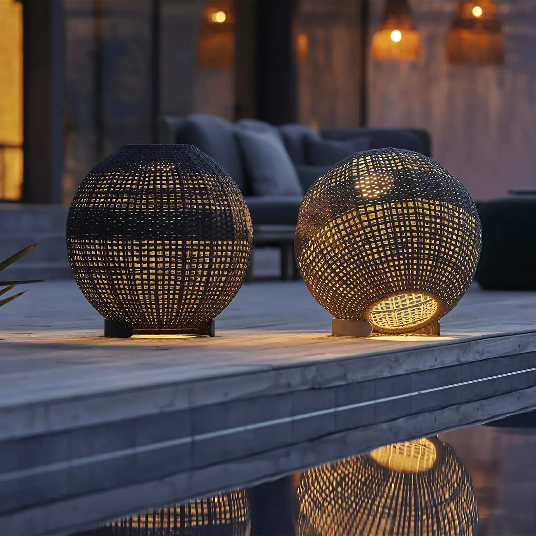 Illusion Round Garden Floor Lamp - Taupe, Soft Rope