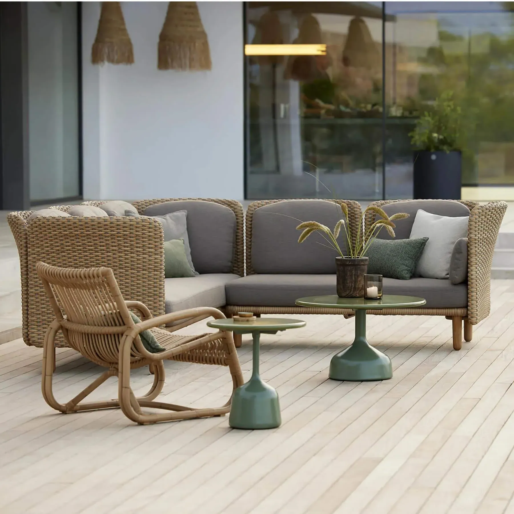 Large Coffee Table with Lava Stone - Green, Teak